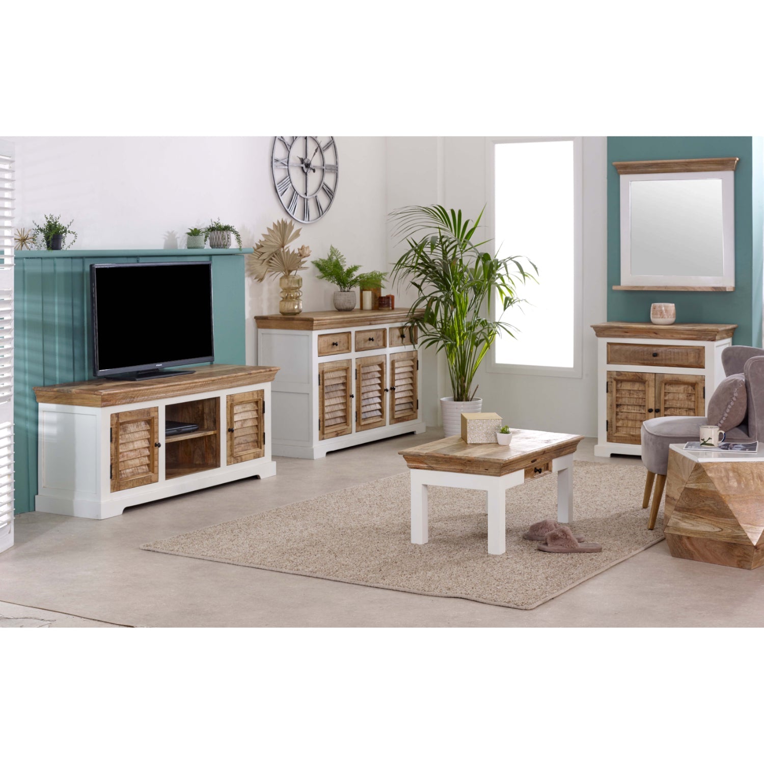 Bianco Solid Mango Wood White Side Table