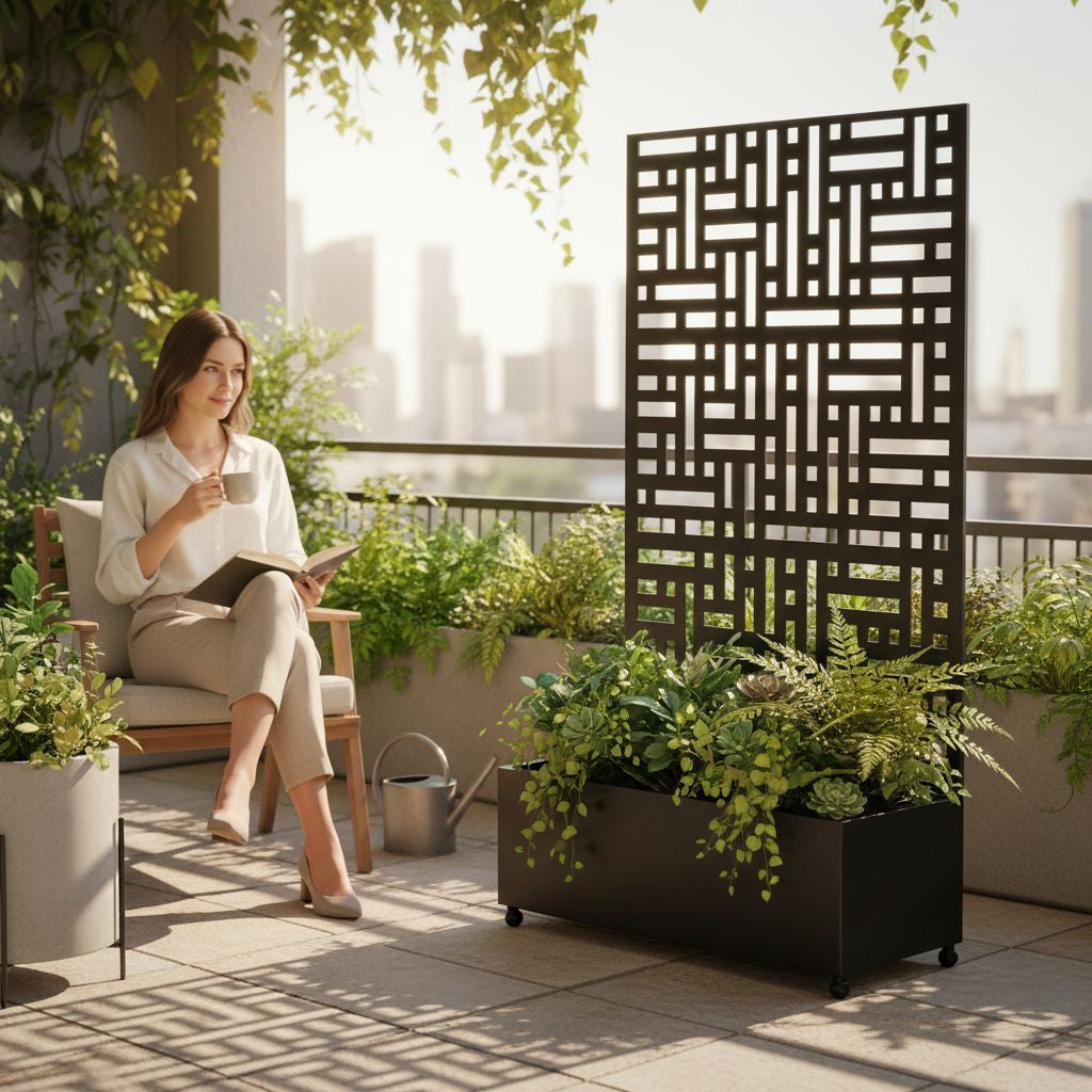 Metal Indoor/Outdoor Privacy Screen with Plant Pot - 90cm x 180cm - PN Home