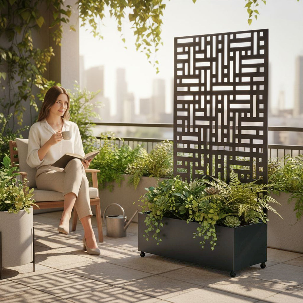 Metal Indoor/Outdoor Privacy Screen with Plant Pot - 90cm x 180cm - PN Home