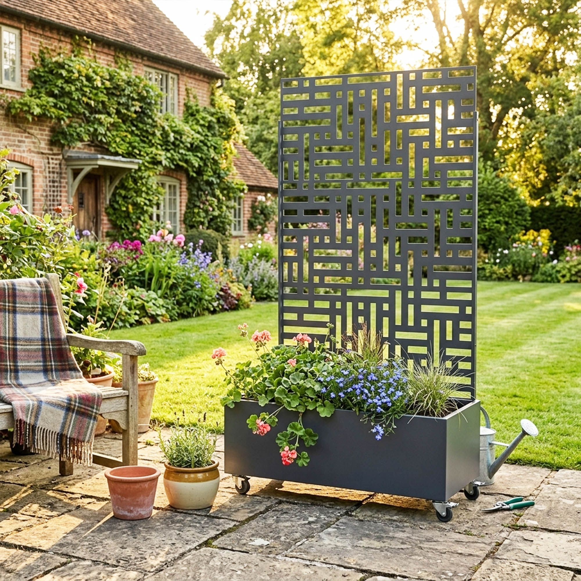 Metal Indoor/Outdoor Privacy Screen with Plant Pot - 90cm x 180cm