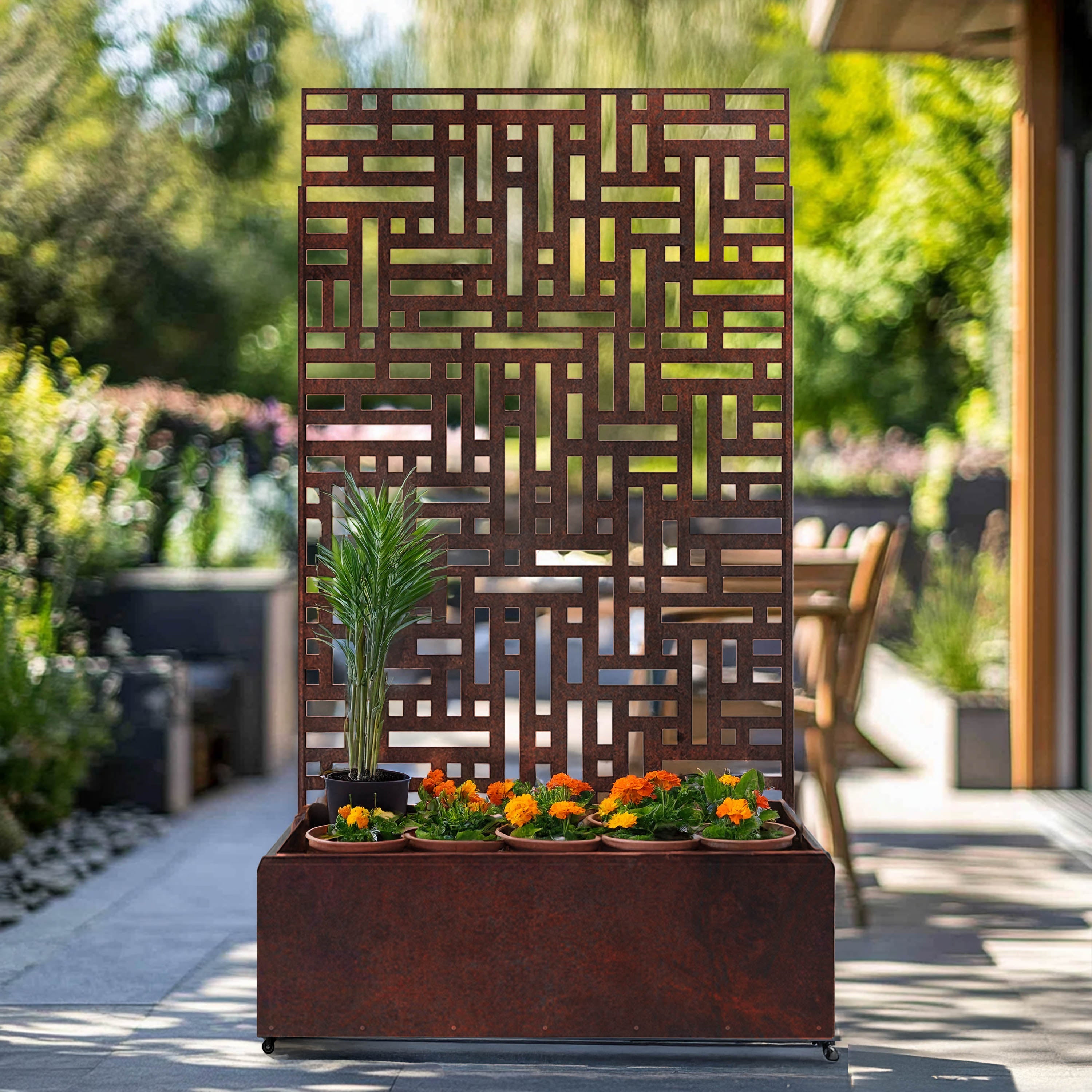 Metal Indoor/Outdoor Privacy Screen with Plant Pot - 90cm x 180cm - PN Home