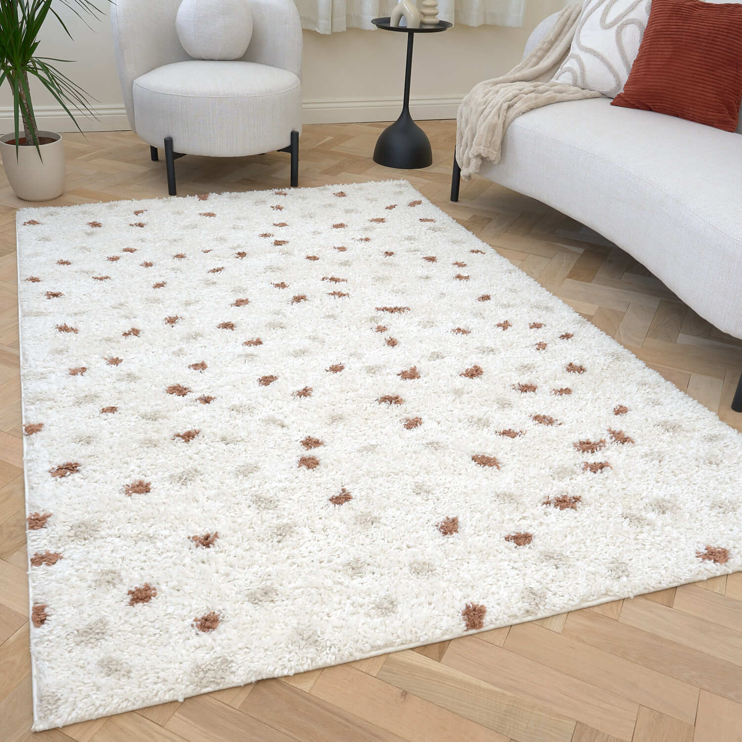 Moodi Shaggy Cream/Terra Biscotti Rug - PN Home