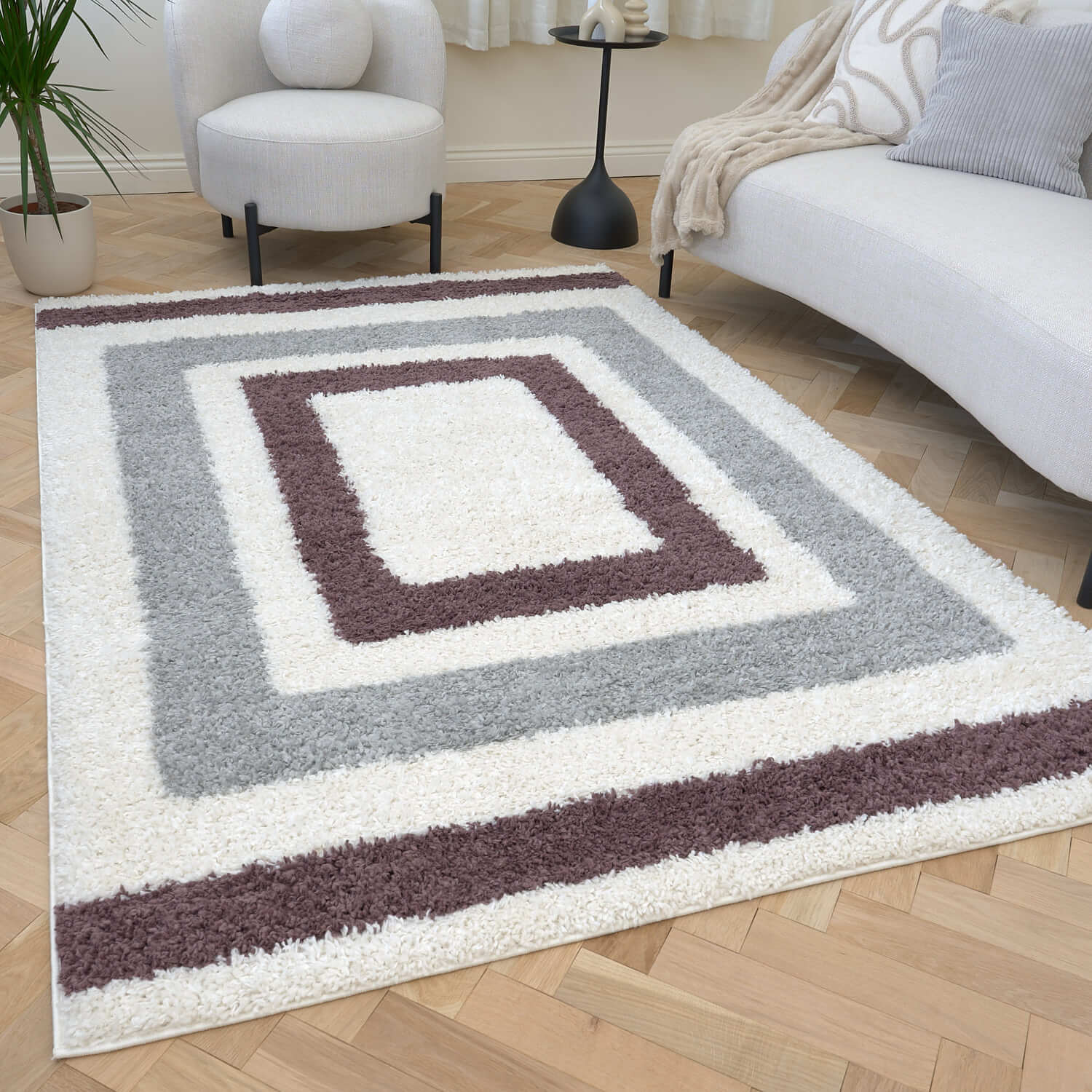 Moodi Shaggy Grey/Purple Contour Rug - PN Home