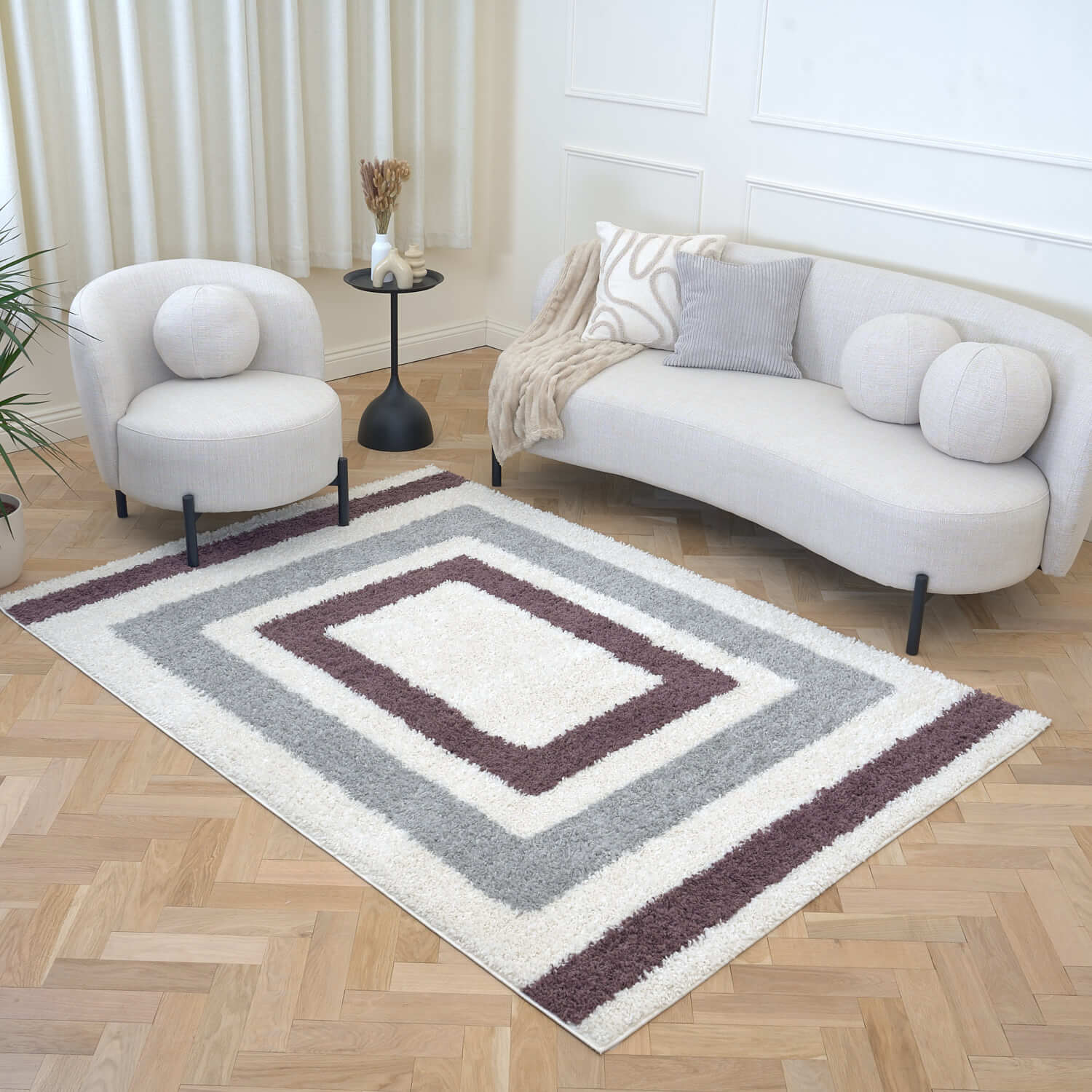 Moodi Shaggy Grey/Purple Contour Rug - PN Home
