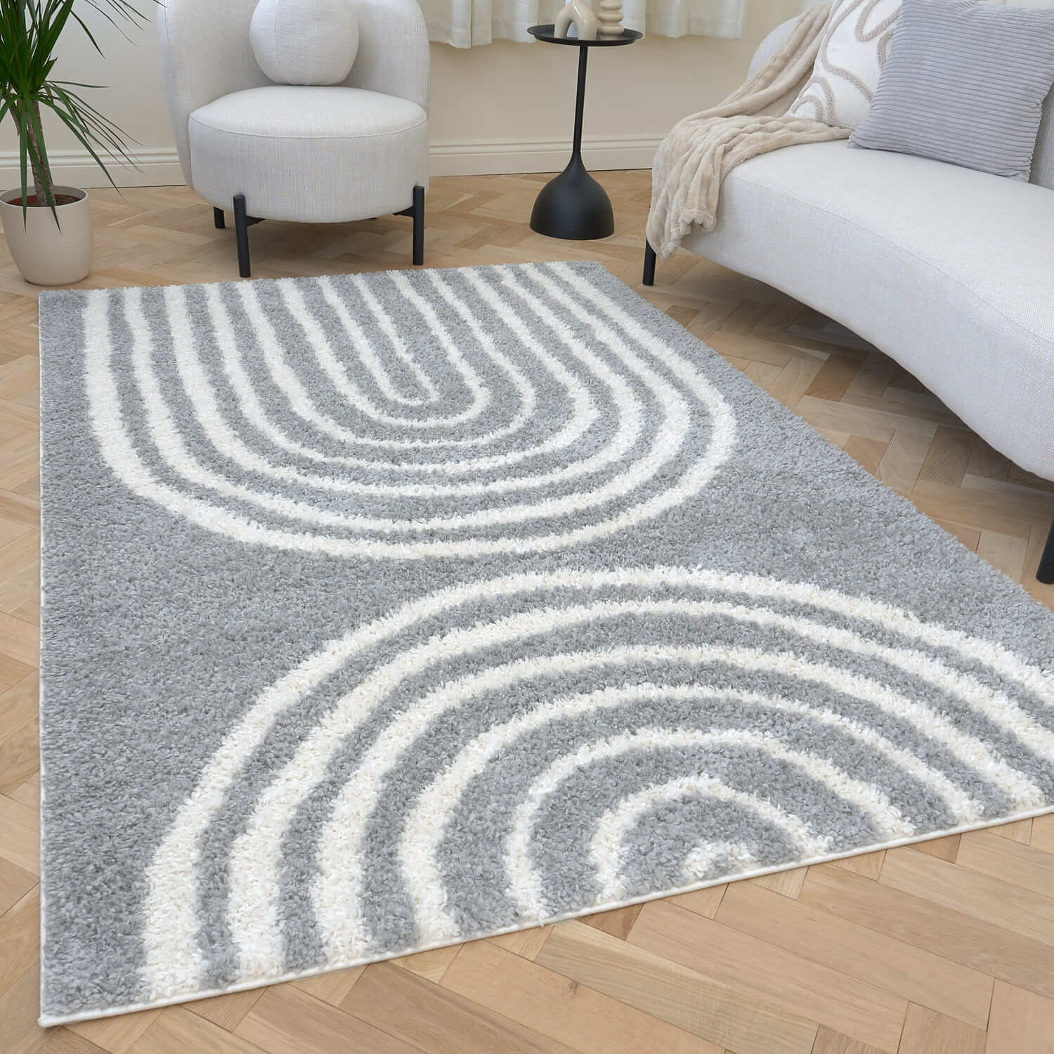 Moodi Shaggy Grey Echo Rug - PN Home