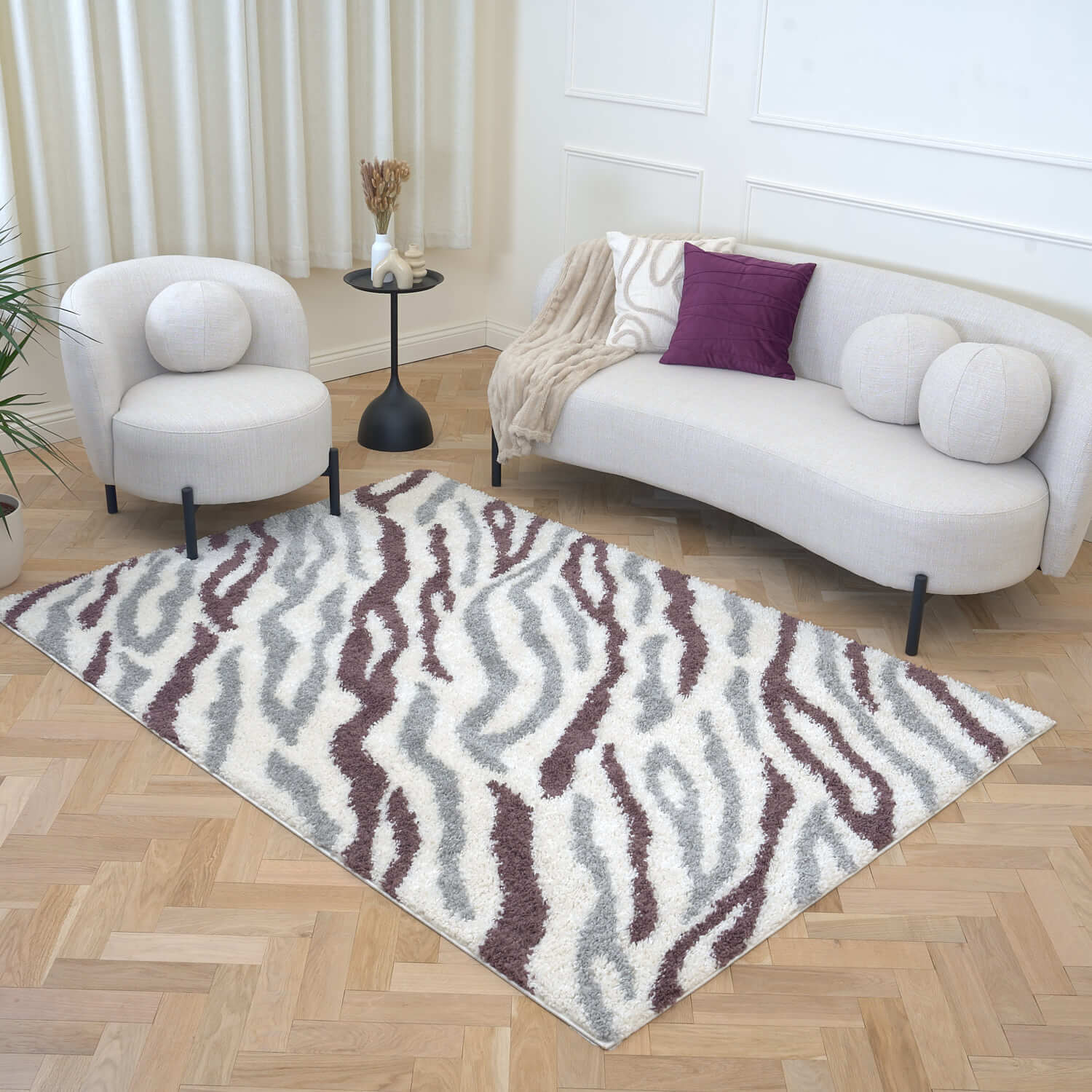 Moodi Shaggy Grey/Purple Mauvine Rug - PN Home