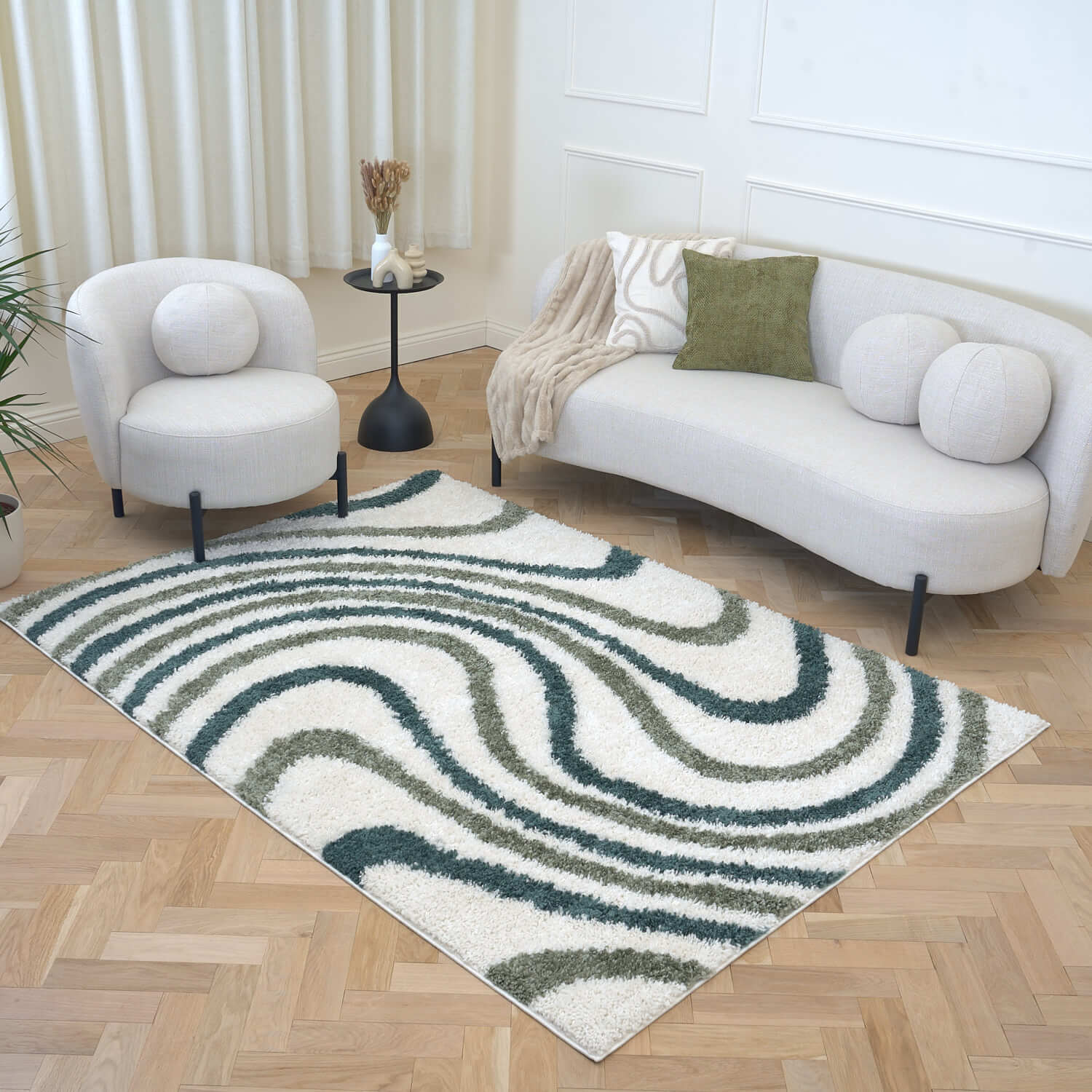 Moodi Shaggy Green Rippletide Rug - PN Home