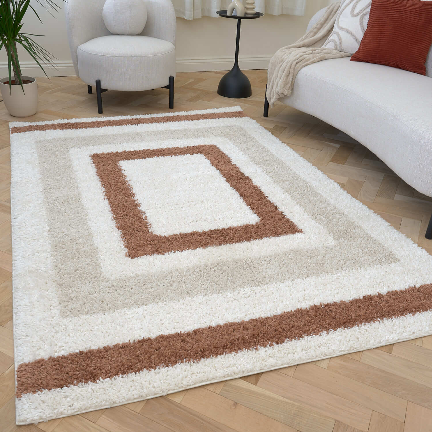 Moodi Shaggy Cream/Terra Slatefern Rug - PN Home