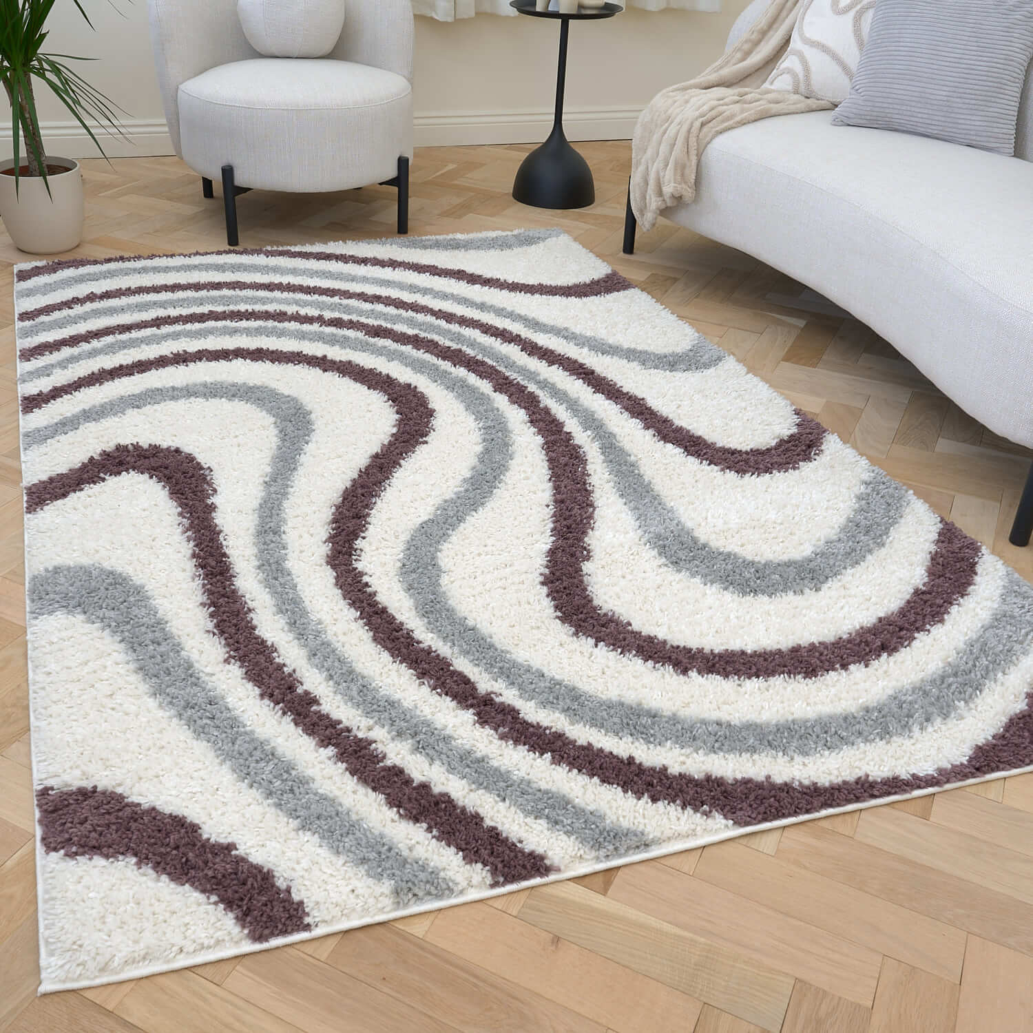 Moodi Shaggy Grey/Purple Smokeberry Rug - PN Home