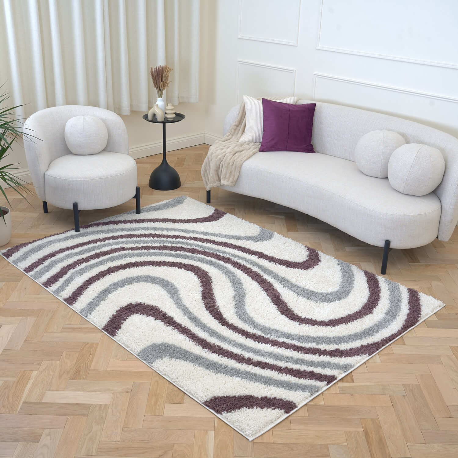 Moodi Shaggy Grey/Purple Smokeberry Rug - PN Home
