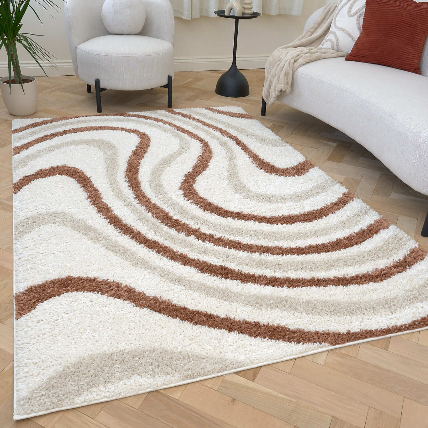 Moodi Shaggy Cream/Terra Sunhaze Rug - PN Home