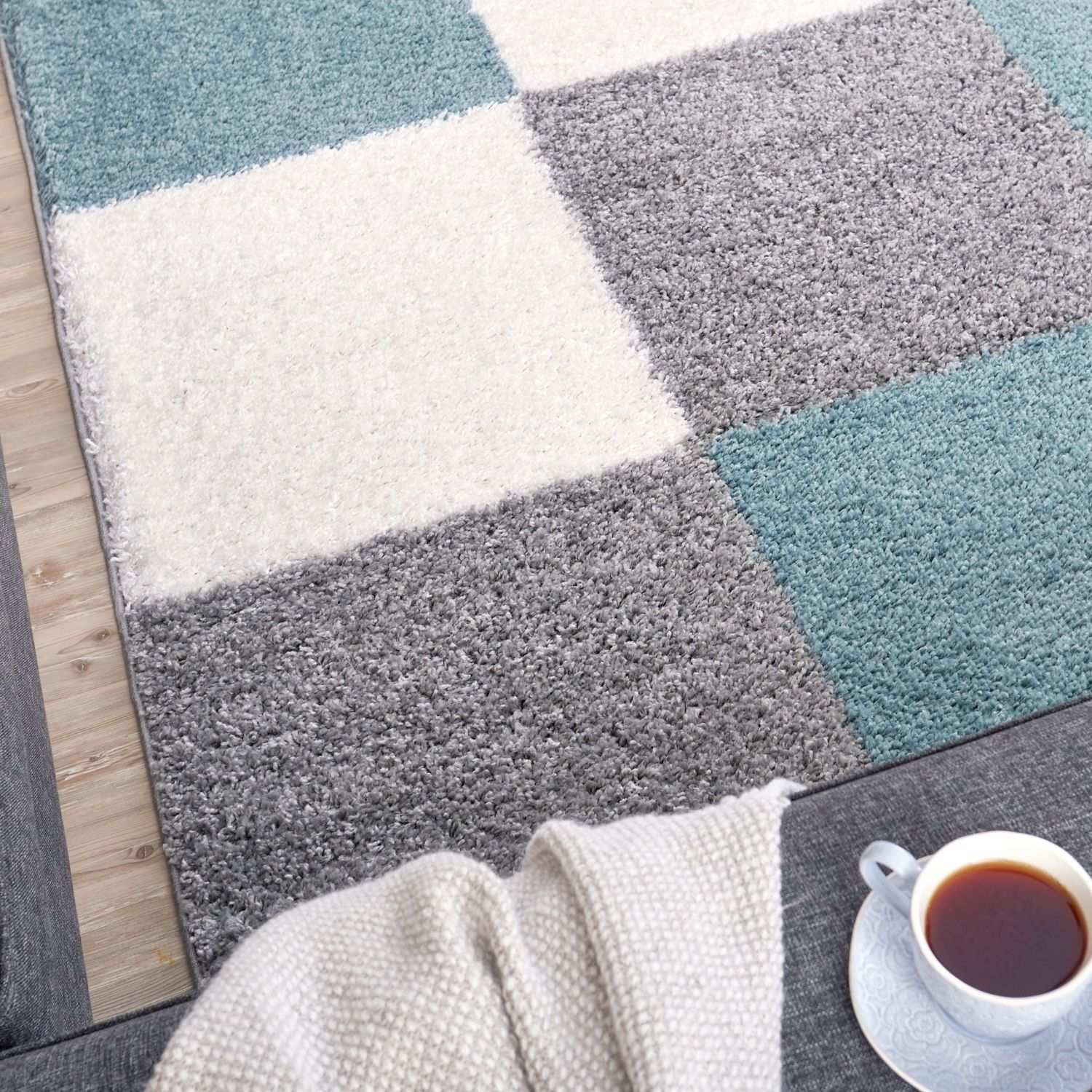 Myshaggy Geometric Duck Egg Blue Rug - PN Home