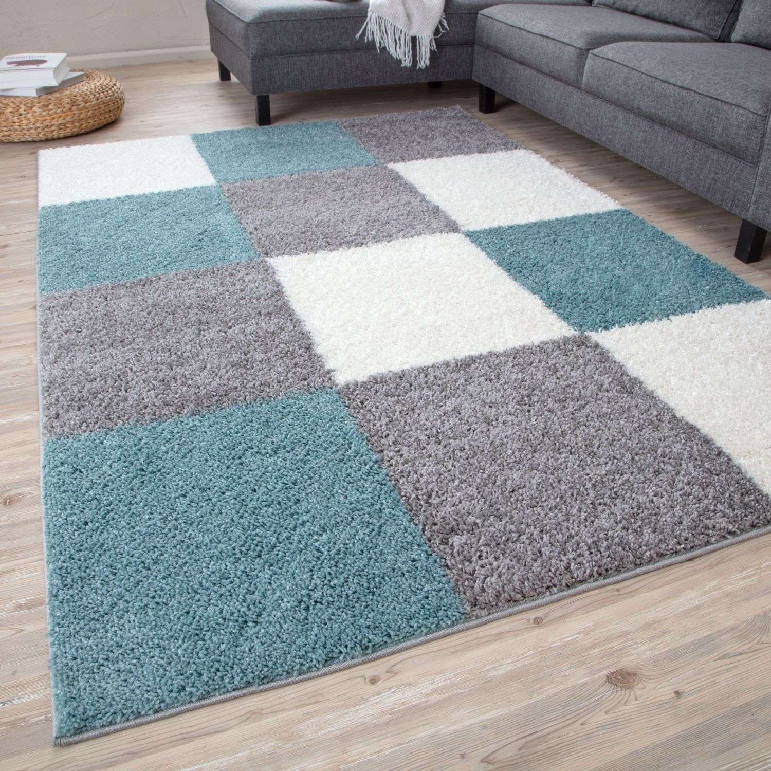 Myshaggy Geometric Duck Egg Blue Rug - PN Home