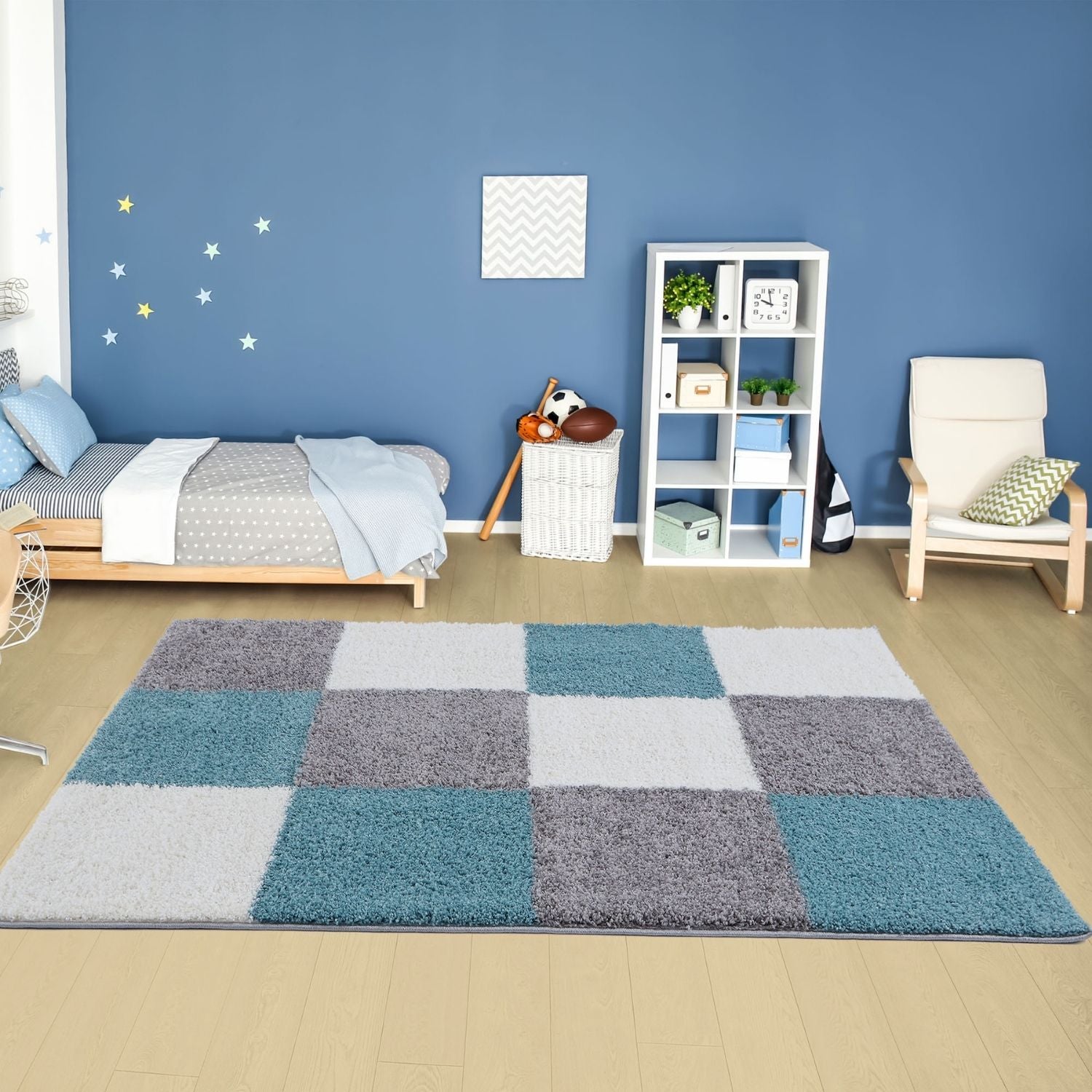 Myshaggy Geometric Duck Egg Blue Rug - PN Home