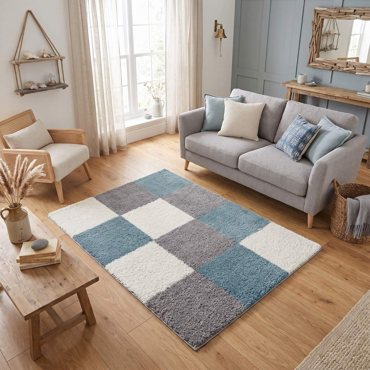 Myshaggy Geometric Duck Egg Blue Rug - PN Home