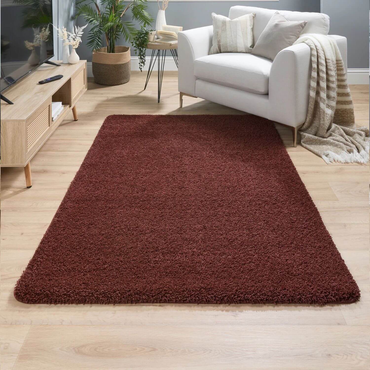 Washable Ox Red Shaggy Rug - PN Home