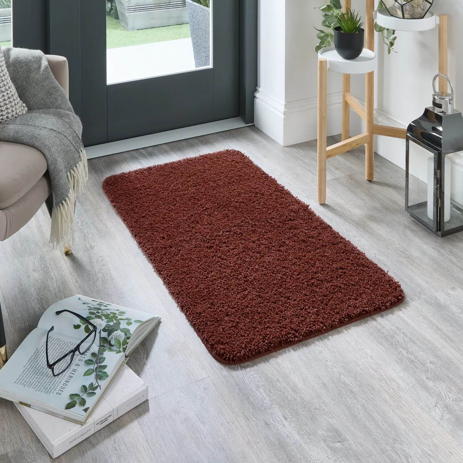 Washable Ox Red Shaggy Rug - PN Home