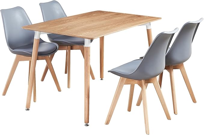 5-Piece Halo Dining Set (Oak Table + 4 Jamie Lorenzo Tulip Chairs) - PN Home