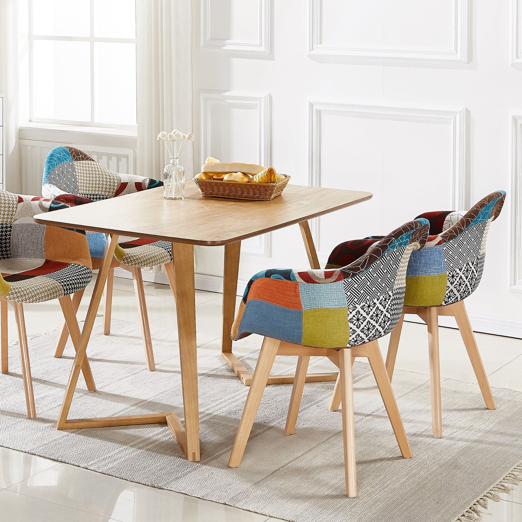 Patchwork Tub Chair with Armrests – Stylish Fabric Dining Chair Multicolored - PN Home