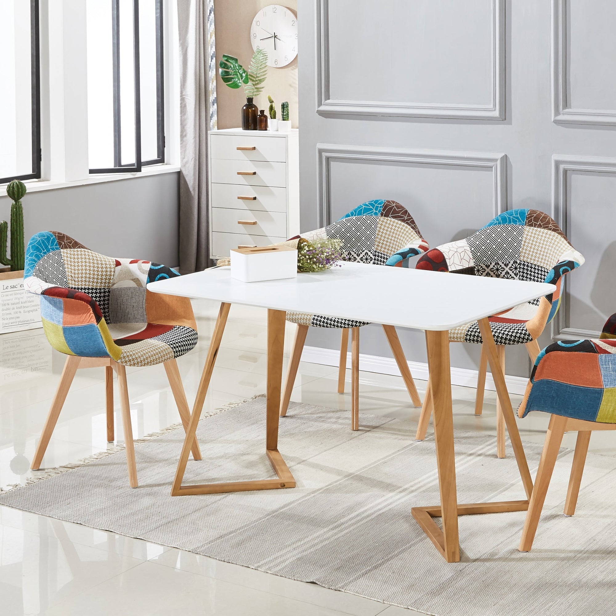 Patchwork Tub Chair with Armrests – Stylish Fabric Dining Chair Multicolored - PN Home