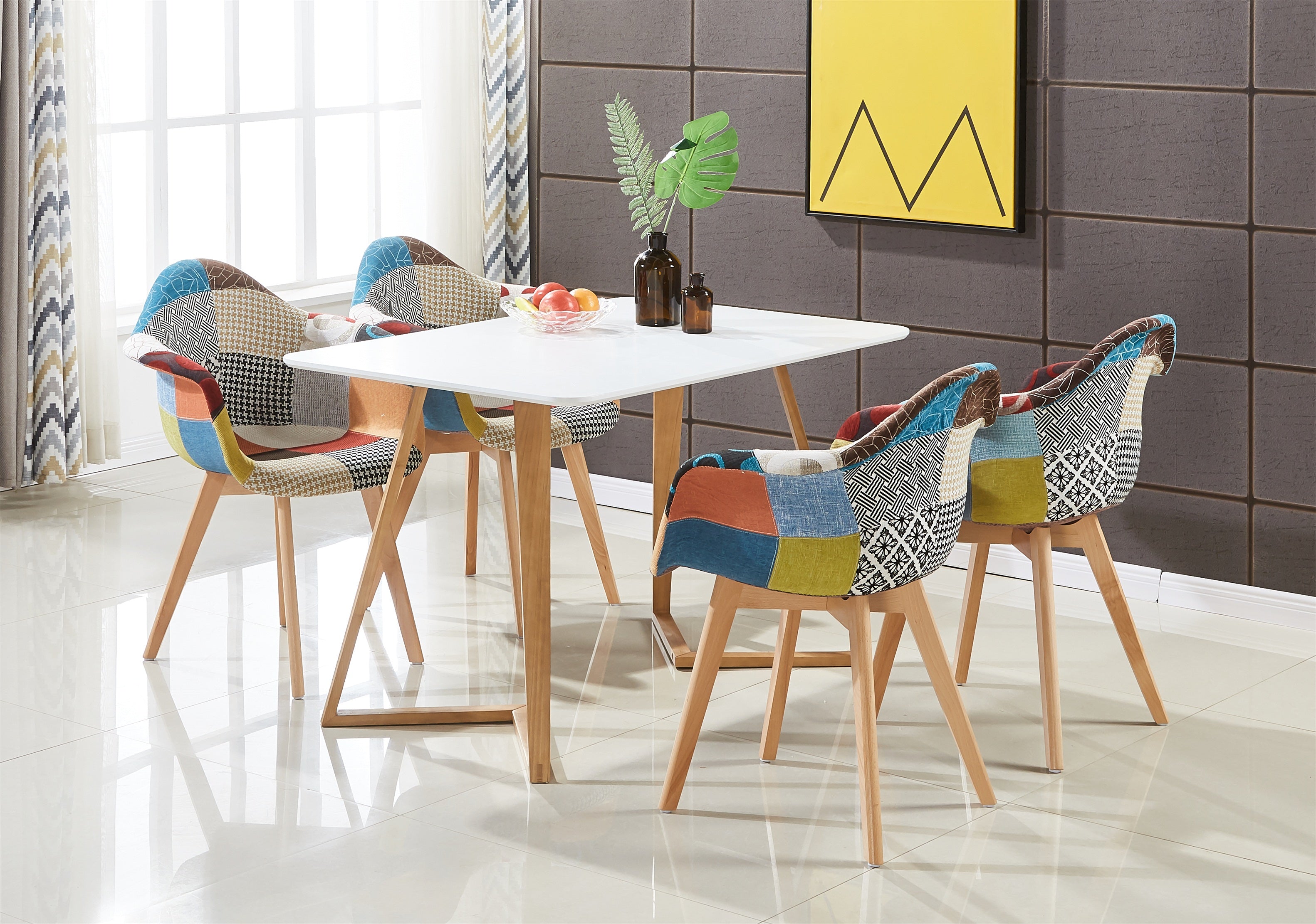 Patchwork Tub Chair with Armrests – Stylish Fabric Dining Chair Multicolored - PN Home