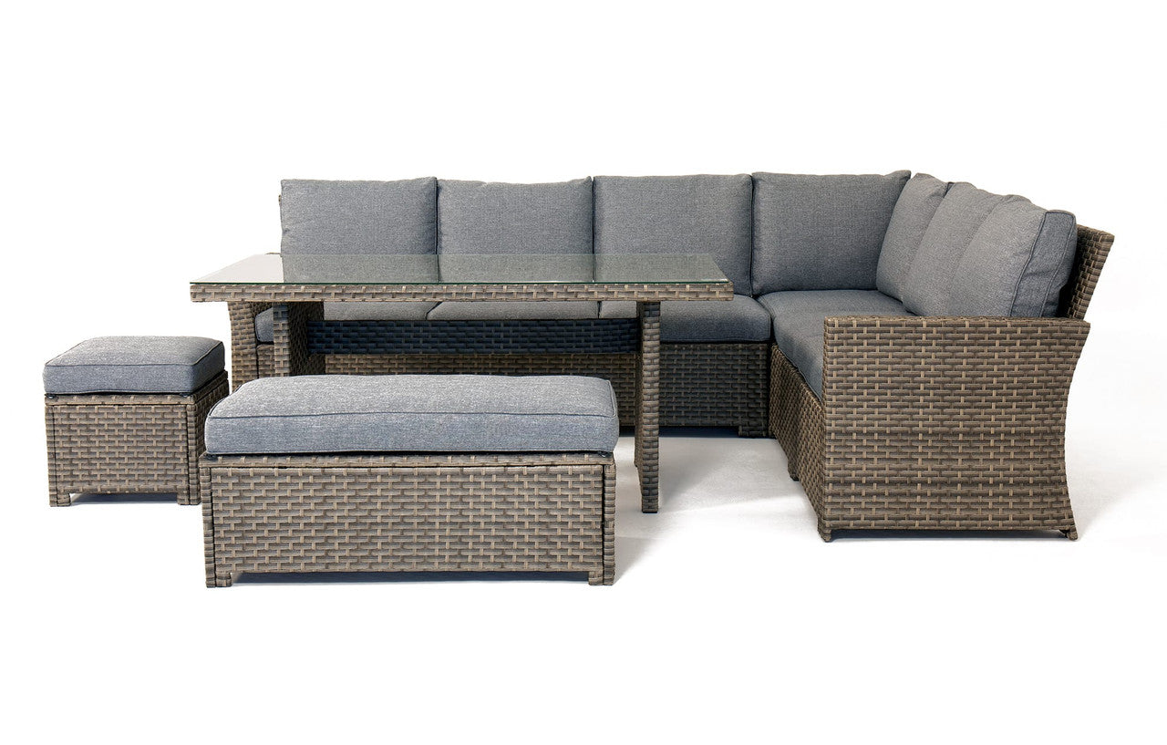 Palma Grey Corner Rattan Casual Garden Dining and Lounge Set 9 Seater - PN Home