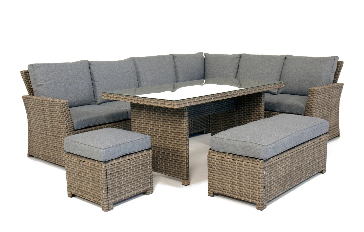 Palma Grey Corner Rattan Casual Garden Dining and Lounge Set 9 Seater - PN Home