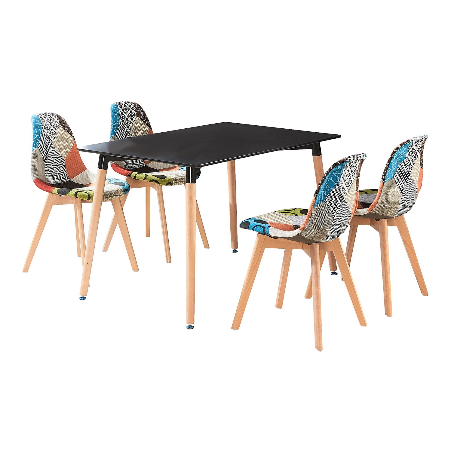 Patchwork Halo Dining Set Includes Dining Table & Set 4 Multicolour Fabric Chairs