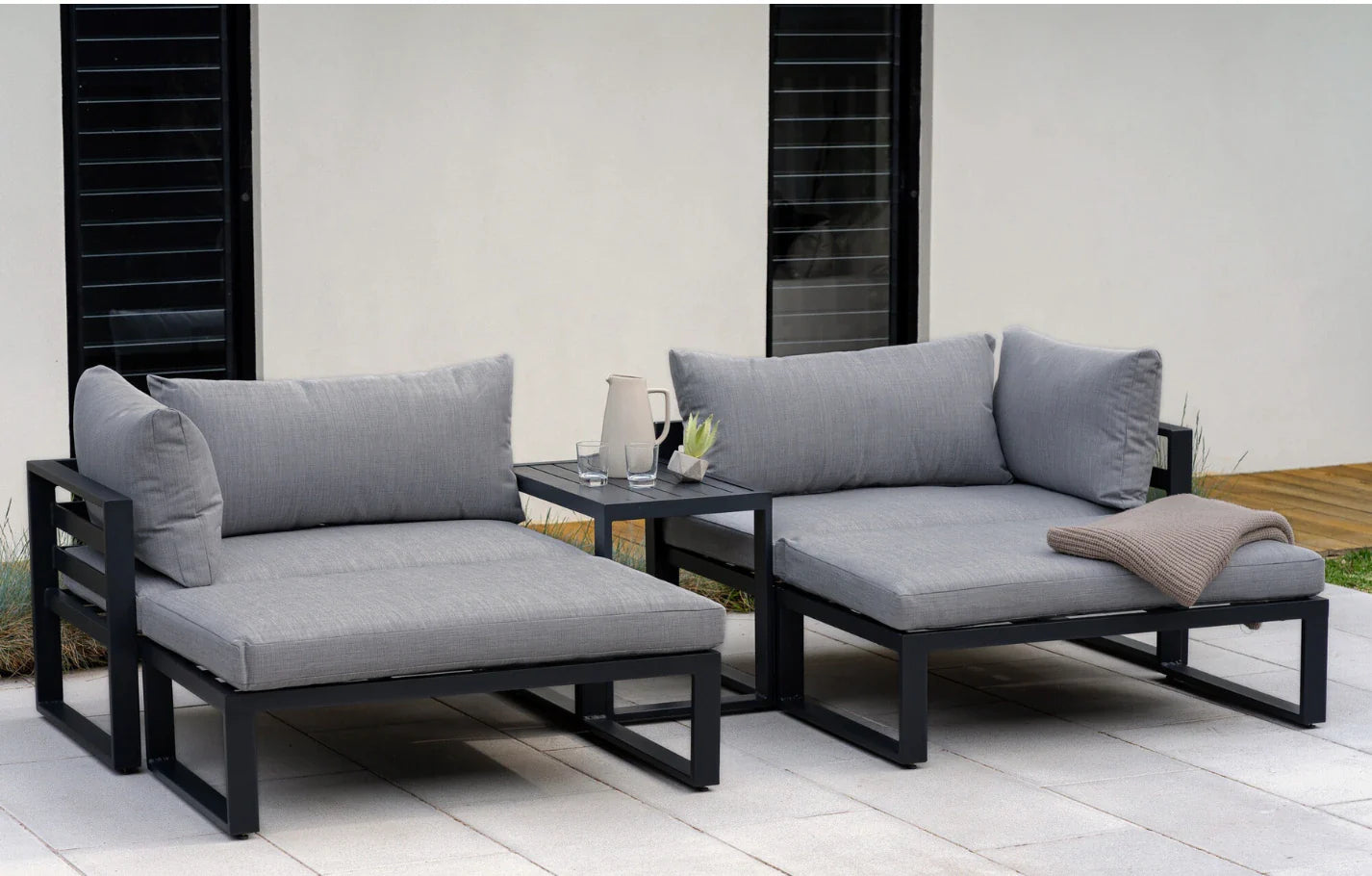 Santorini Grey 4 Seater Modular Aluminium Lounge Set with Side Cushions - PN Home