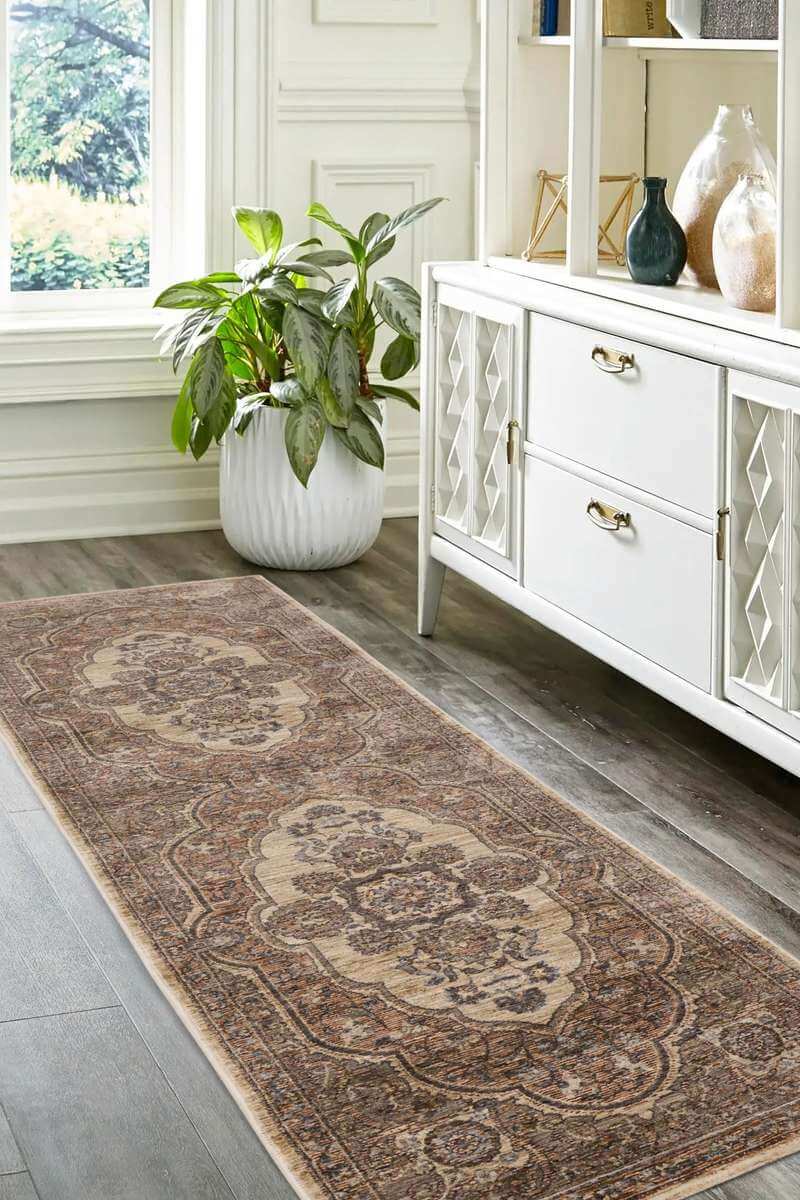 Raja Medallion Vintage Rug – Brown Heritage Elegance - PN Home
