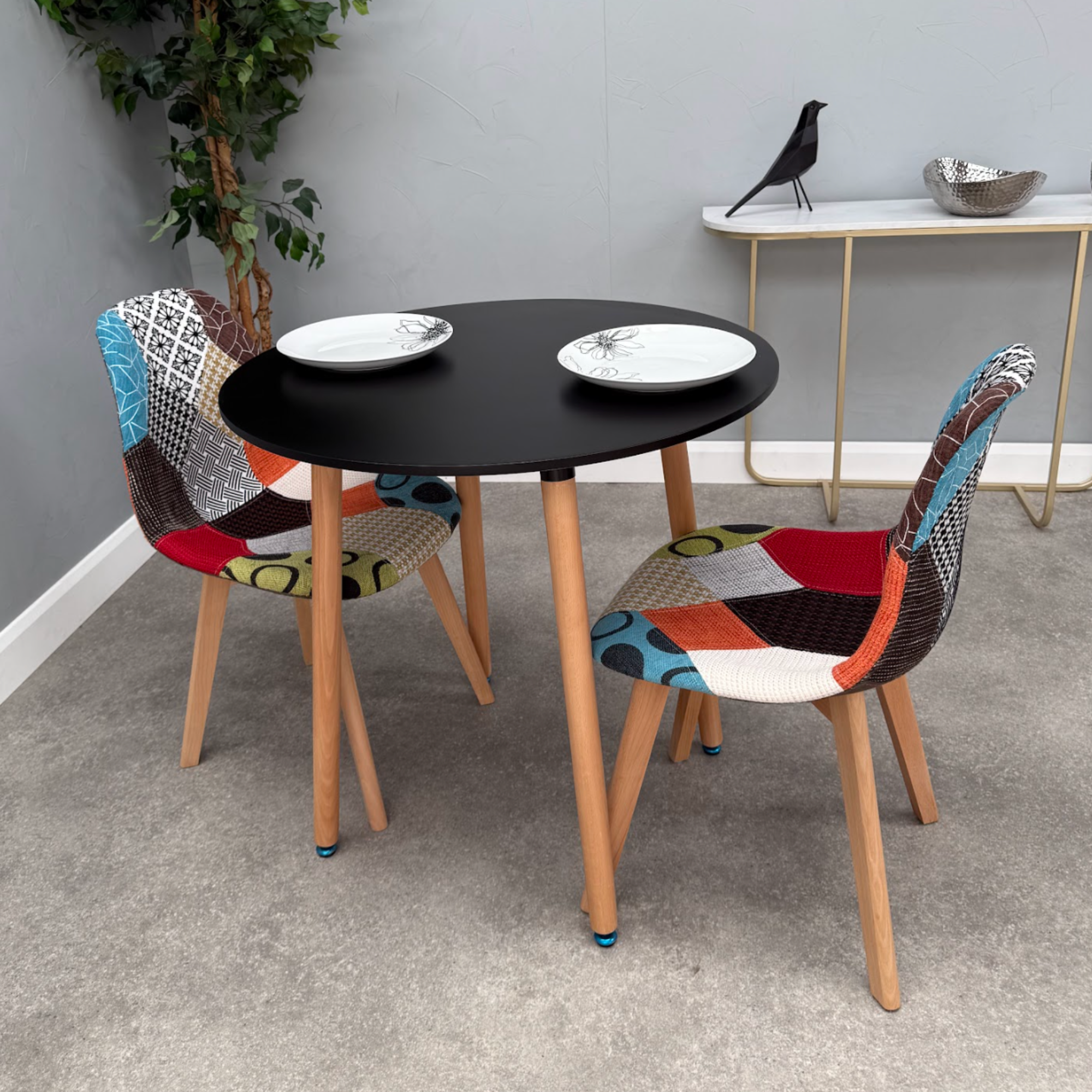 Patchwork Halo Dining Table Set - Set of 2 Patchwork Retro Chairs & a Halo Dining Table - PN Home