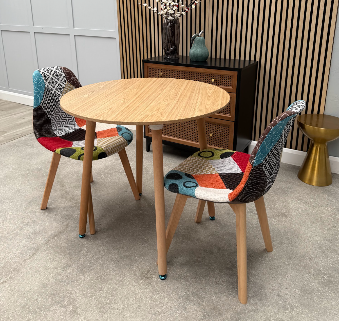 Patchwork Halo Dining Table Set - Set of 2 Patchwork Retro Chairs & a Halo Dining Table - PN Home