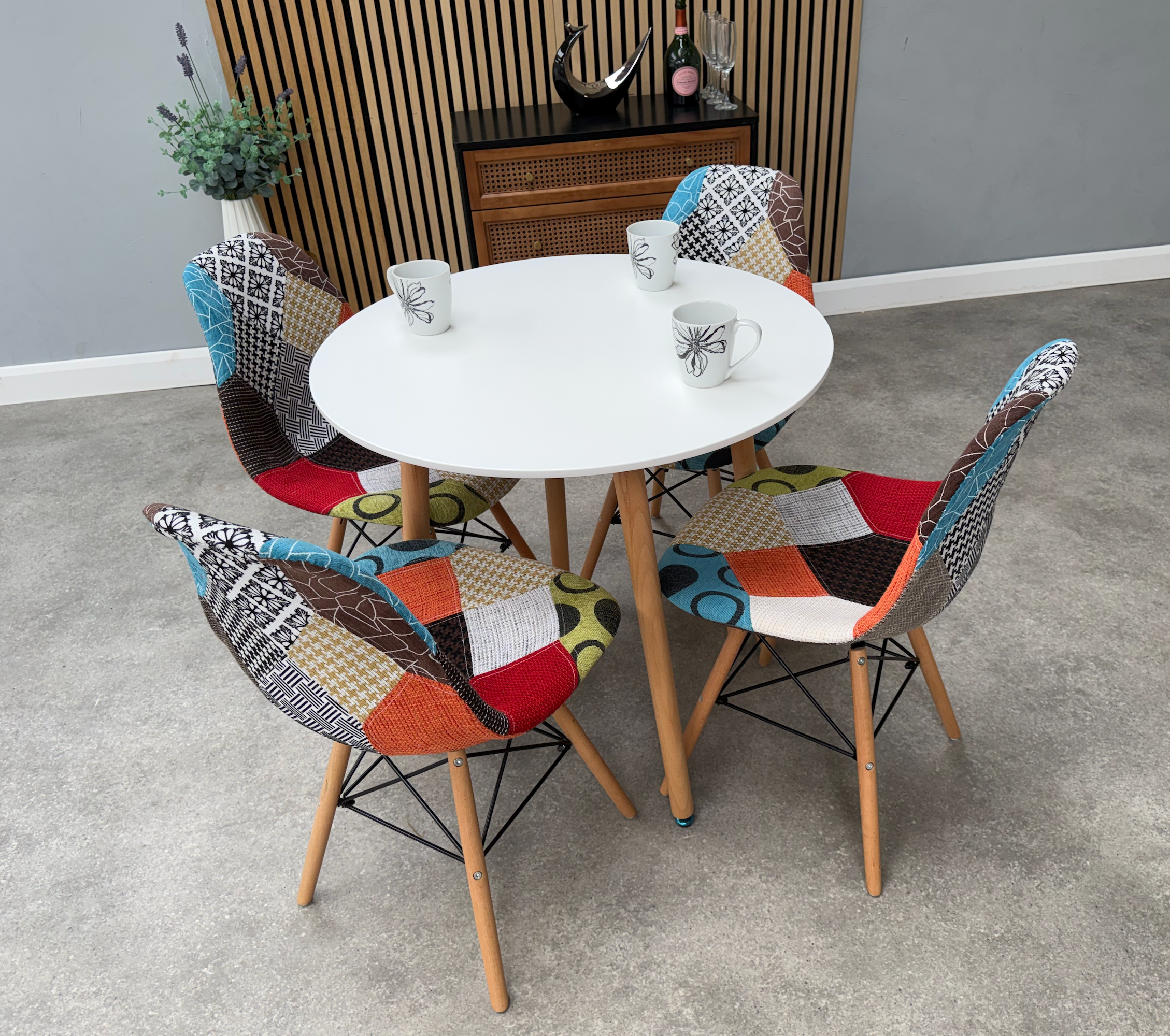 Patchwork Halo Dining Table Set - Set of 4 Patchwork Tower Chairs & a Halo Dining Table - PN Home