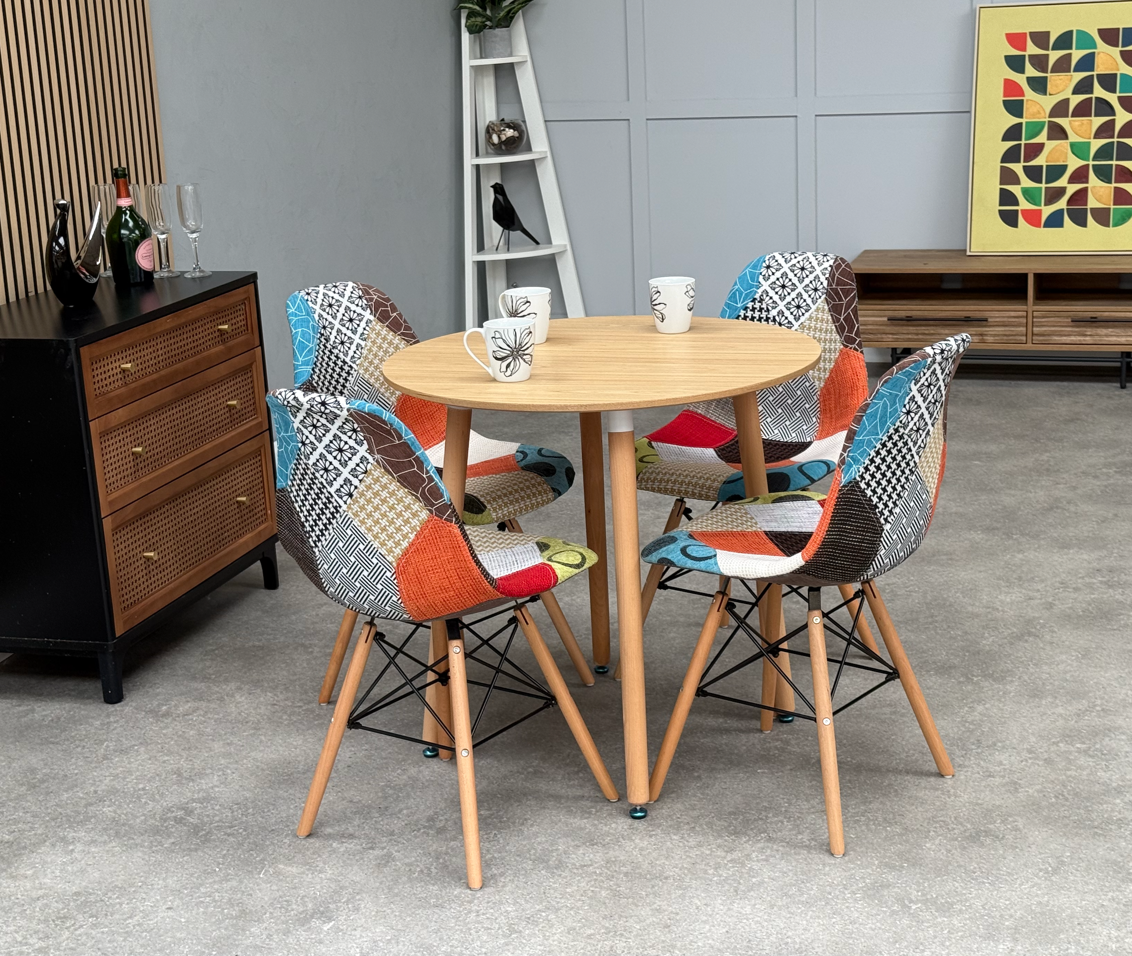 Patchwork Halo Dining Table Set - Set of 4 Patchwork Tower Chairs & a Halo Dining Table - PN Home