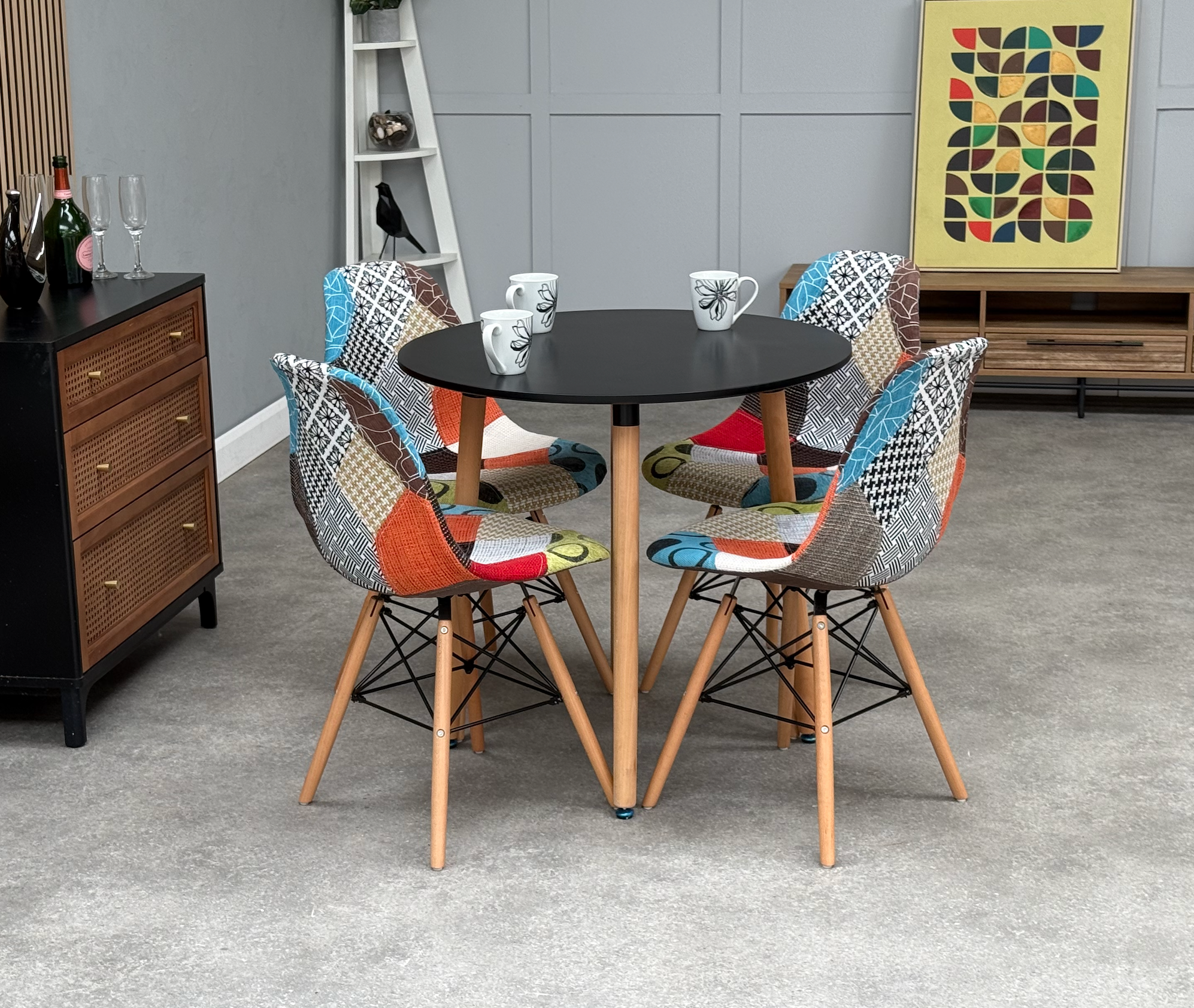 Patchwork Halo Dining Table Set - Set of 4 Patchwork Tower Chairs & a Halo Dining Table - PN Home