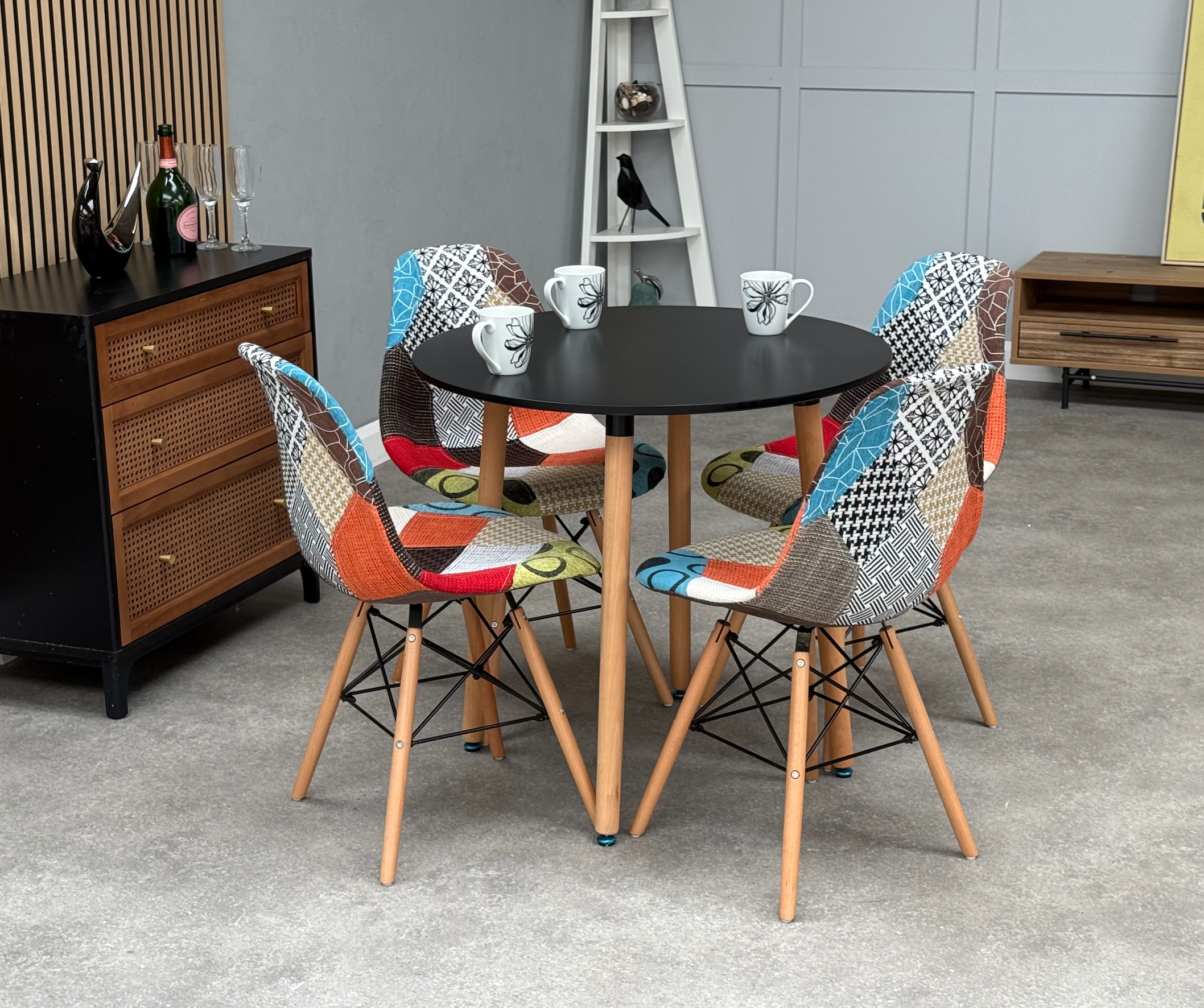 Patchwork Halo Dining Table Set - Set of 4 Patchwork Tower Chairs & a Halo Dining Table - PN Home