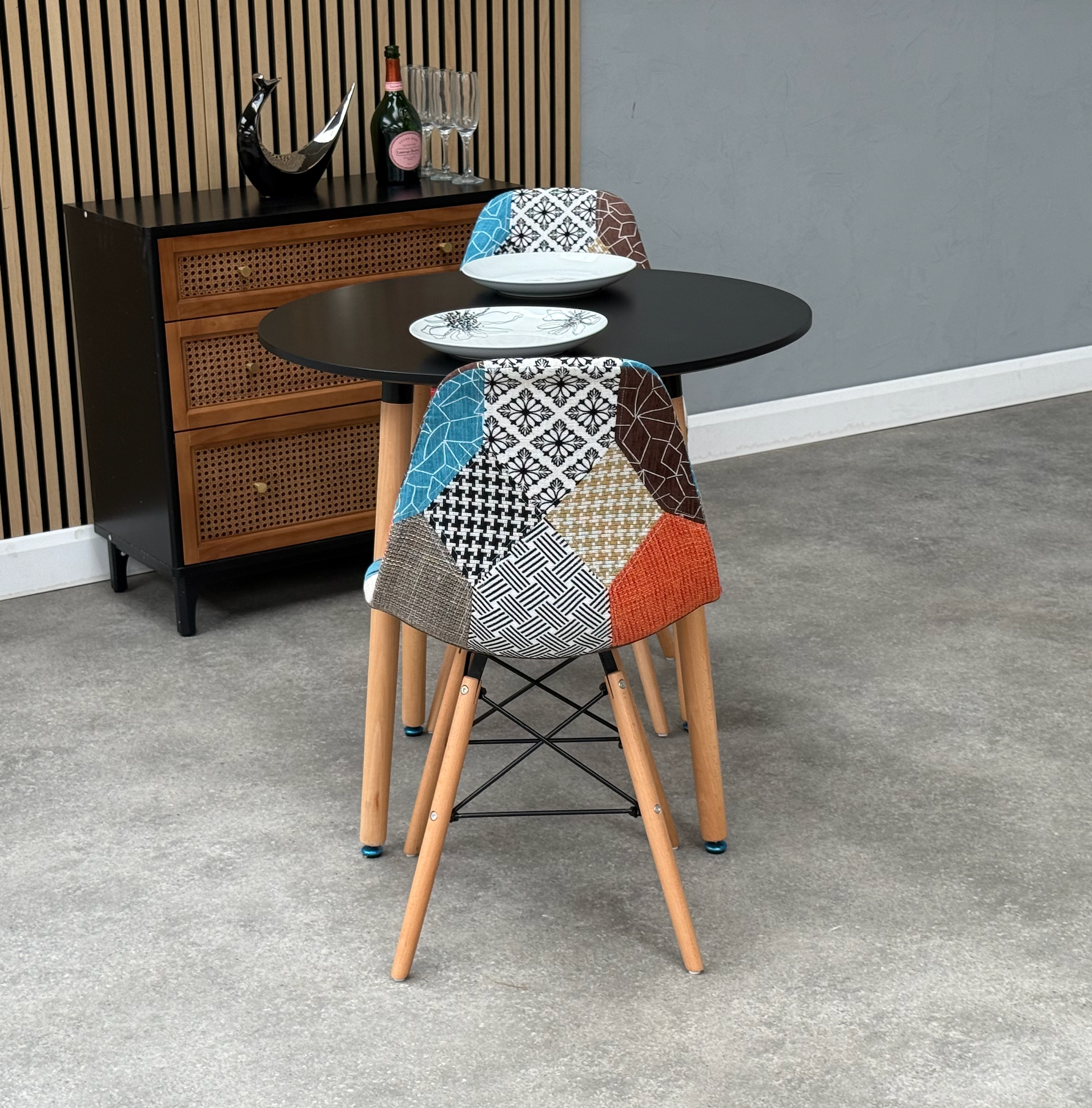 Patchwork Halo Dining Table Set - Set of 2 Patchwork Retro Tower Chairs & a Halo Dining Table (Copy) - PN Home