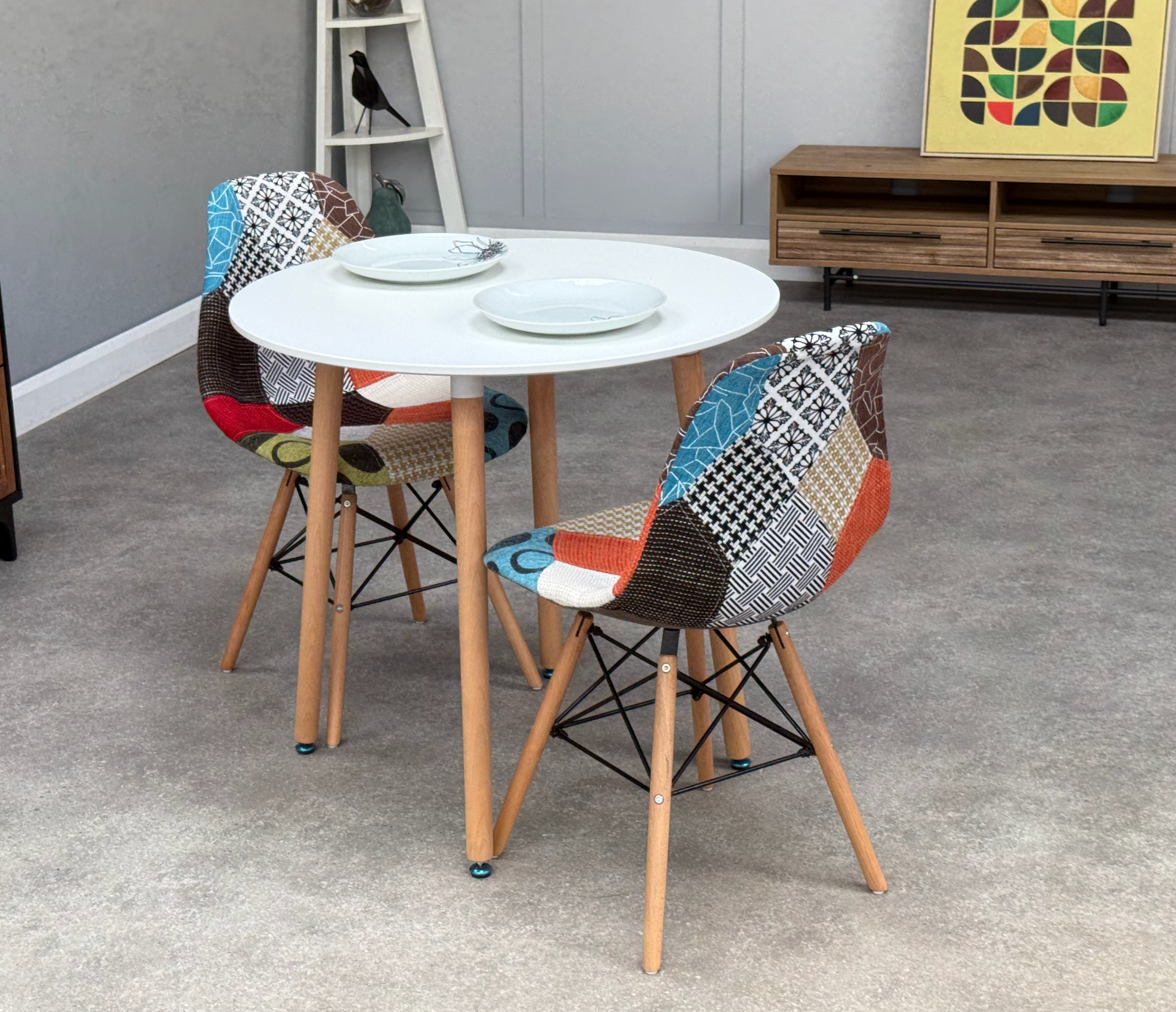 Patchwork Halo Dining Table Set - Set of 2 Patchwork Retro Tower Chairs & a Halo Dining Table (Copy) - PN Home