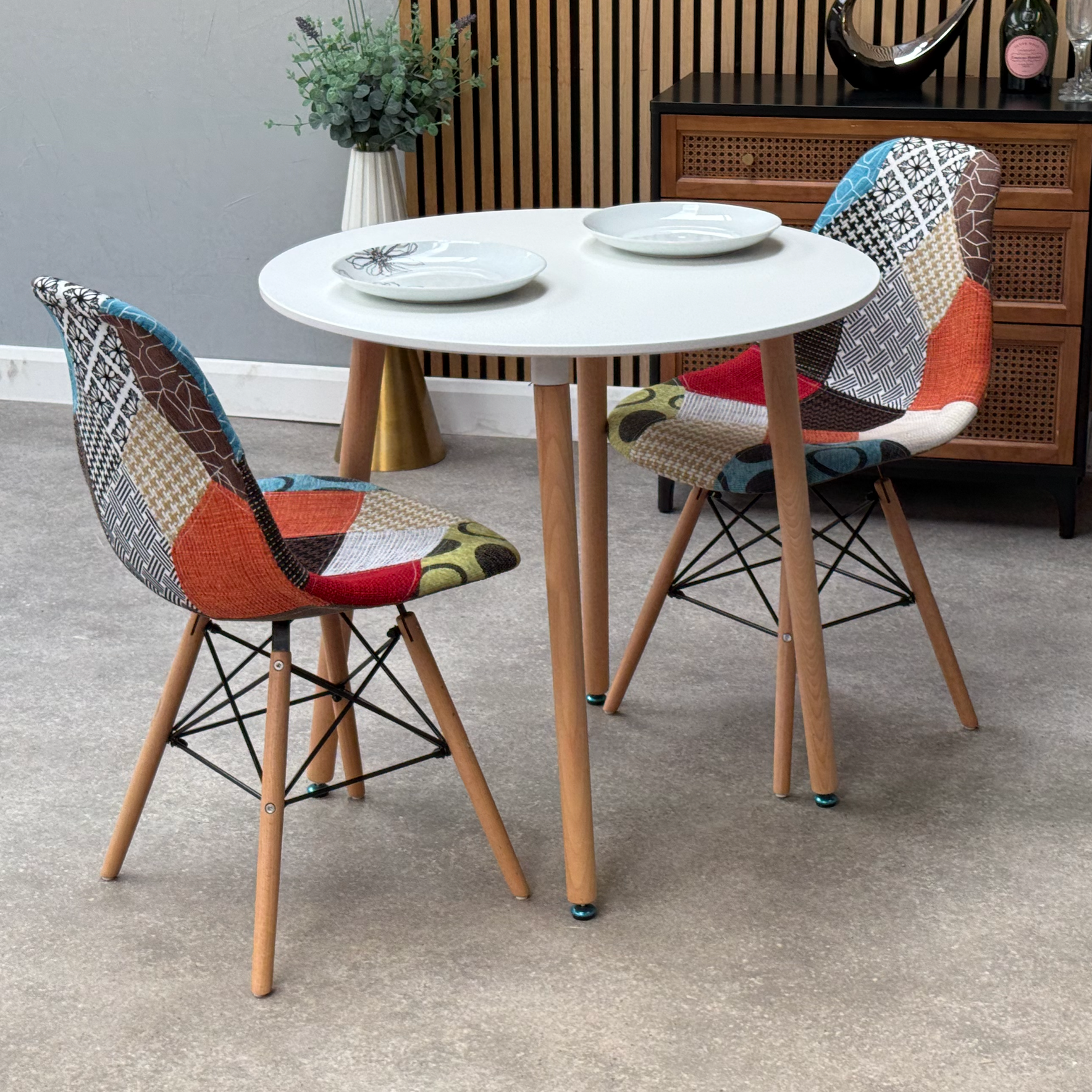 Patchwork Halo Dining Table Set - Set of 2 Patchwork Retro Tower Chairs & a Halo Dining Table (Copy) - PN Home