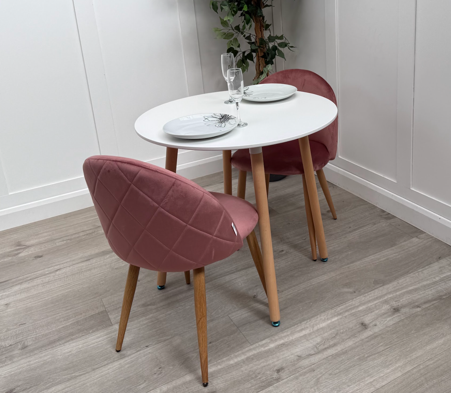 Lucia Dining Set with Round Table and Set of 2 Lucia Velvet Dining Chairs - PN Home