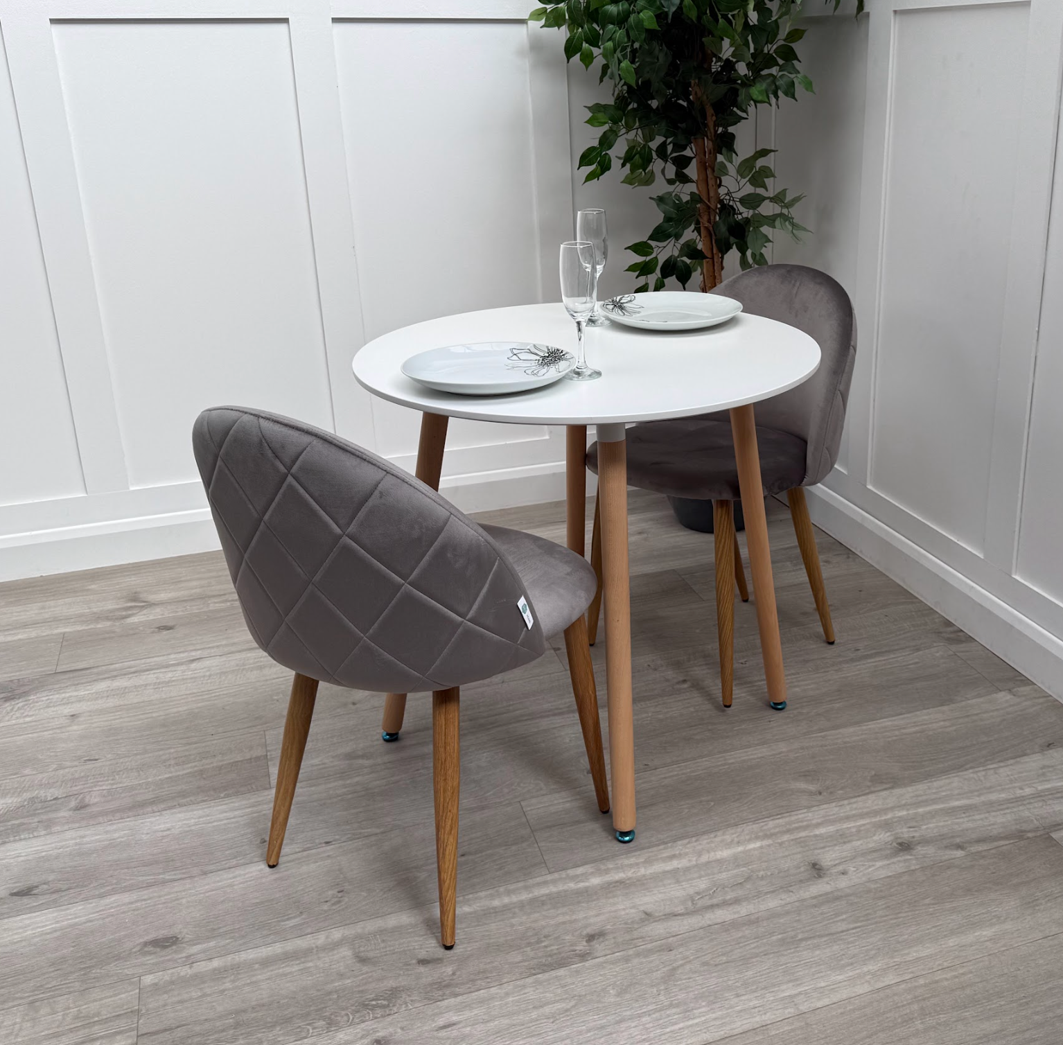 Lucia Dining Set with Round Table and Set of 2 Lucia Velvet Dining Chairs - PN Home