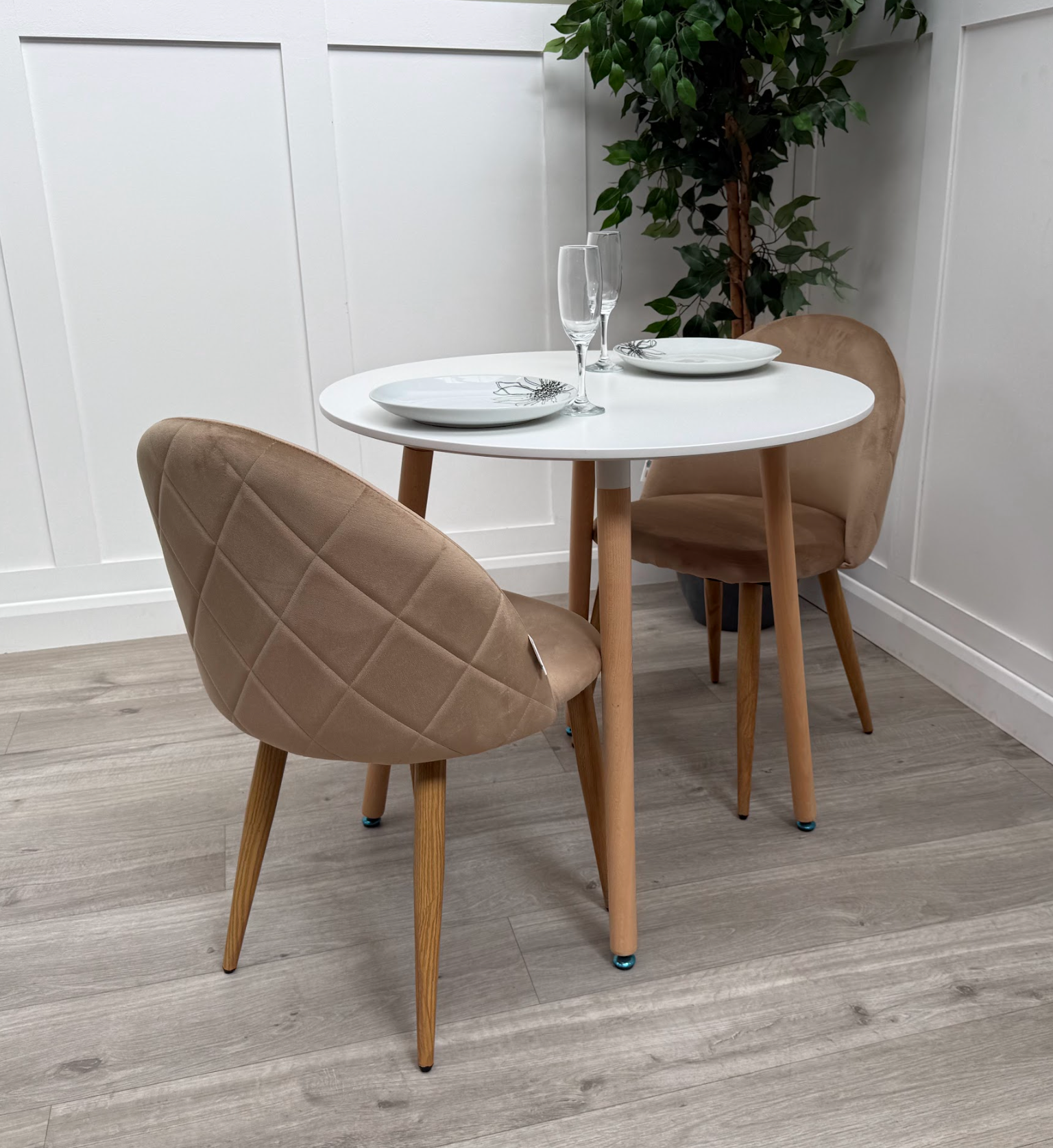 Lucia Dining Set with Round Table and Set of 2 Lucia Velvet Dining Chairs - PN Home