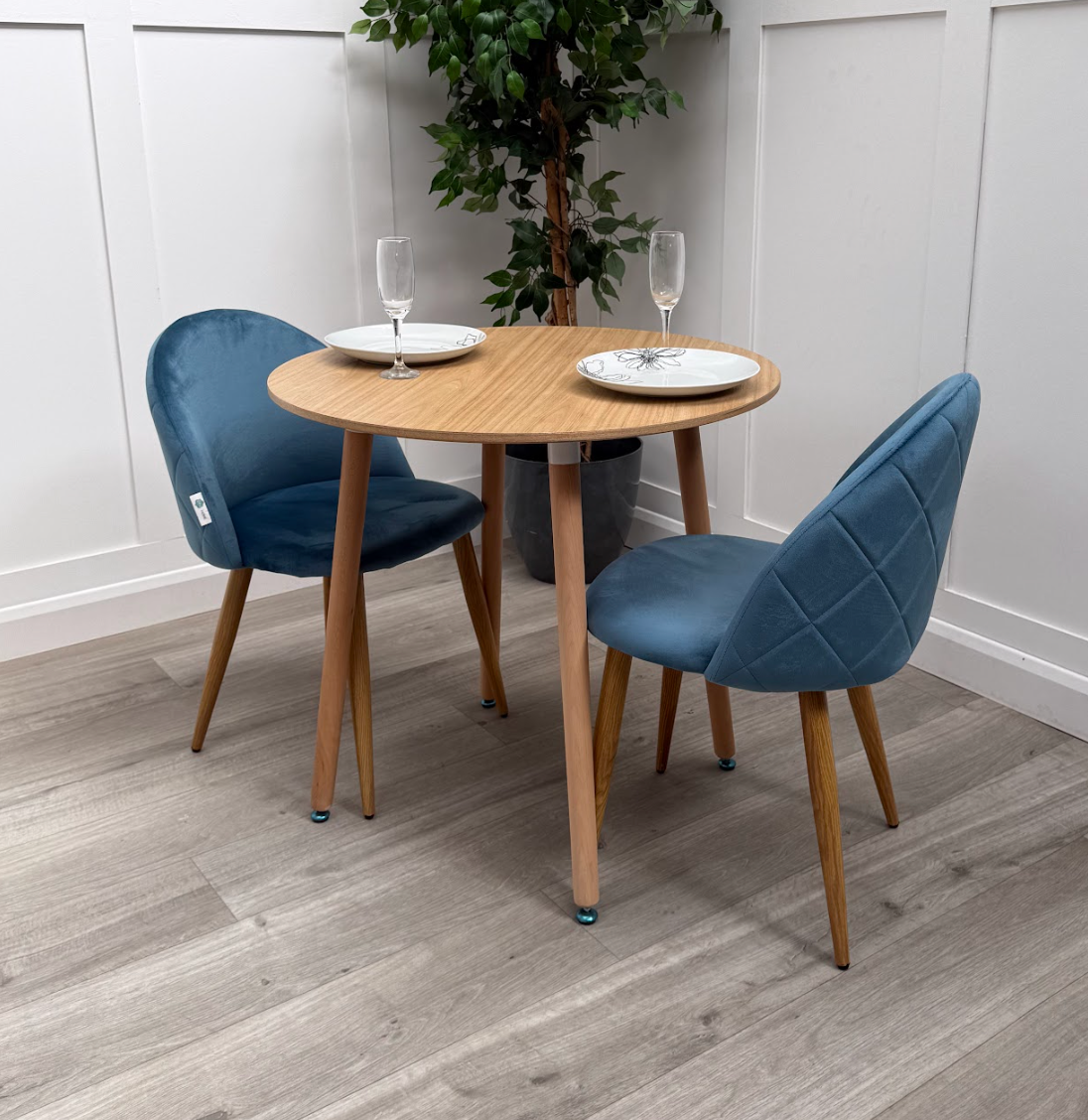 Lucia Dining Set with Round Table and Set of 2 Lucia Velvet Dining Chairs - PN Home