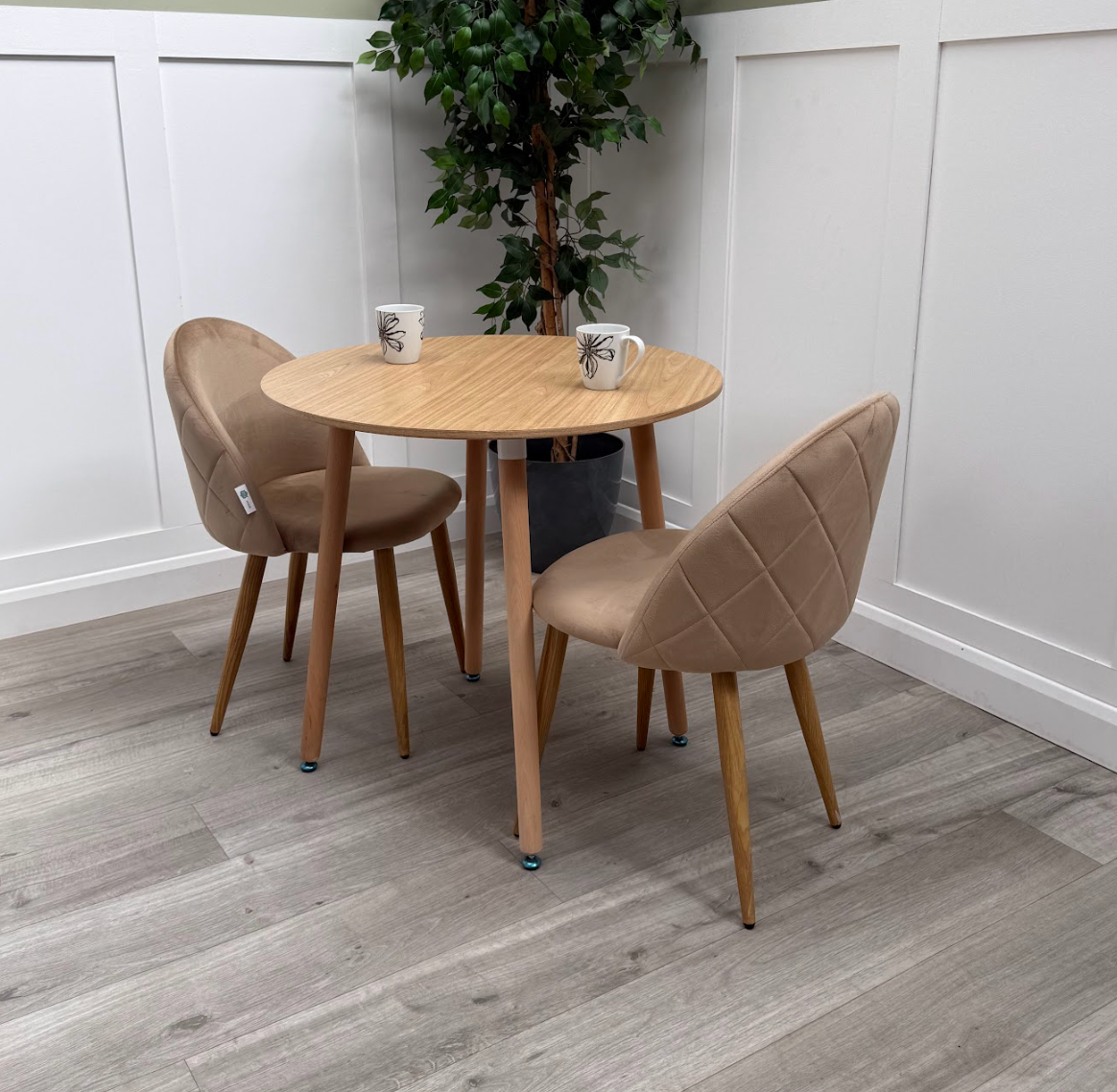 Lucia Dining Set with Round Table and Set of 2 Lucia Velvet Dining Chairs - PN Home