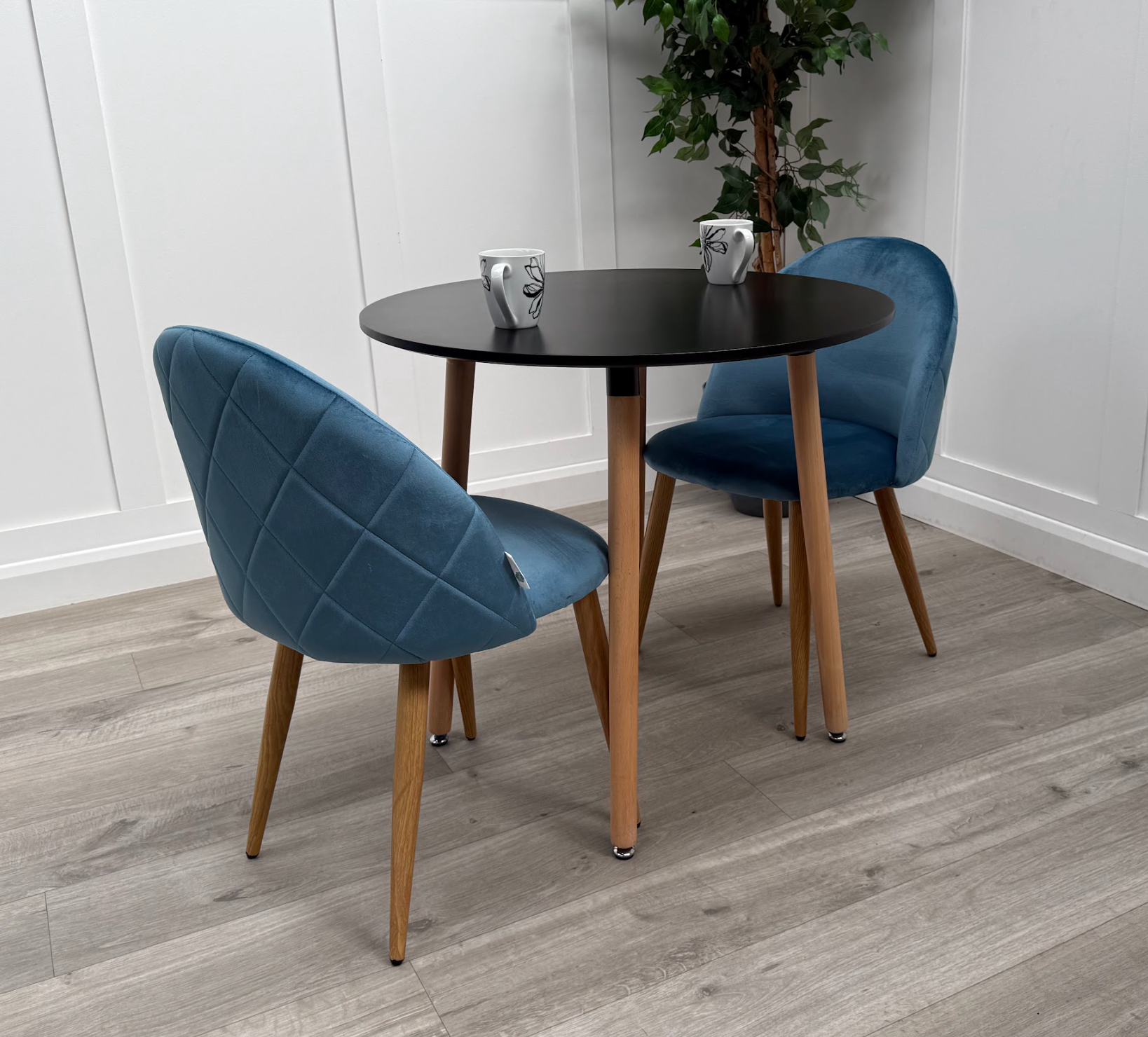 Lucia Dining Set with Round Table and Set of 2 Lucia Velvet Dining Chairs - PN Home