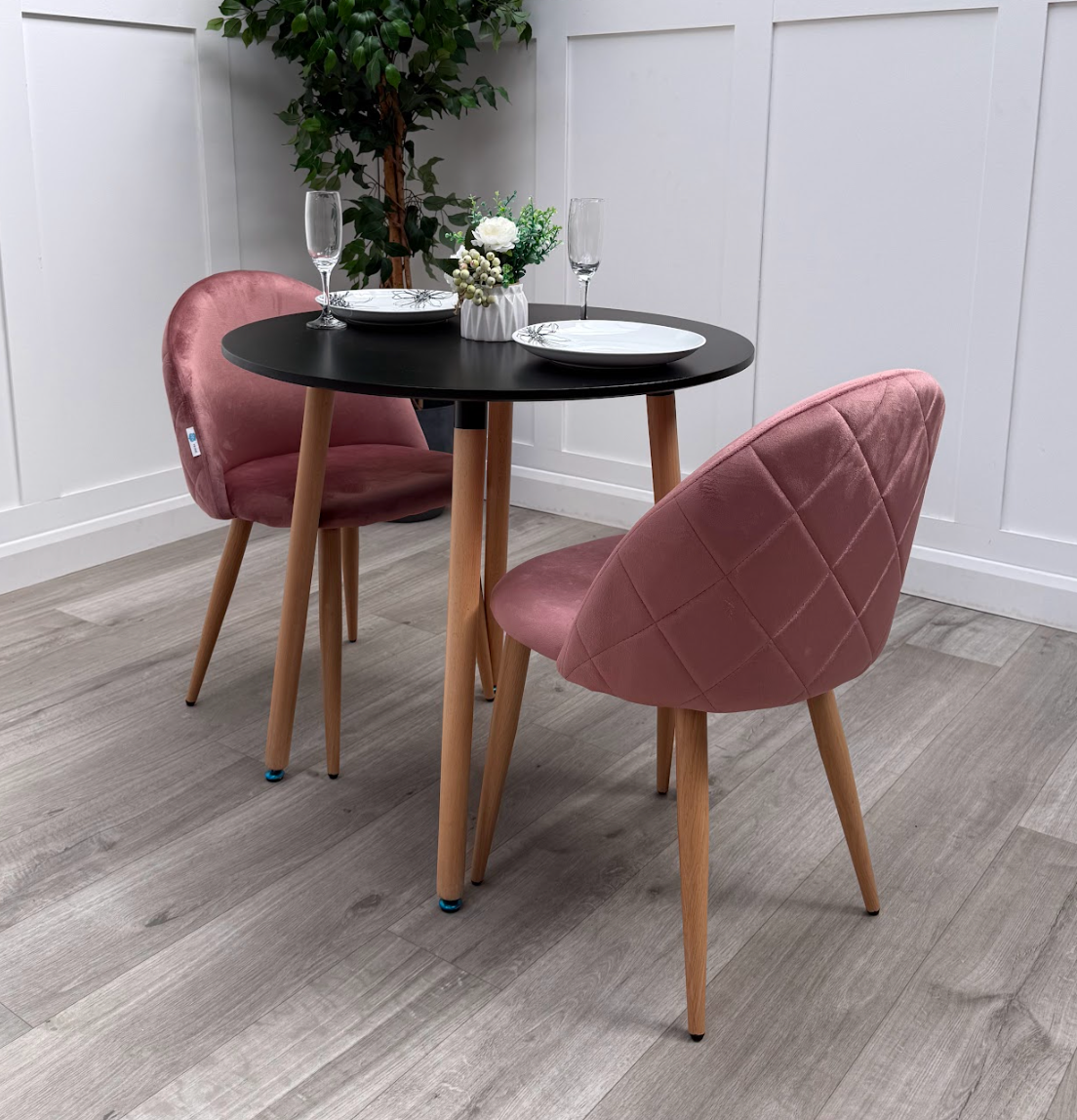 Lucia Dining Set with Round Table and Set of 2 Lucia Velvet Dining Chairs - PN Home