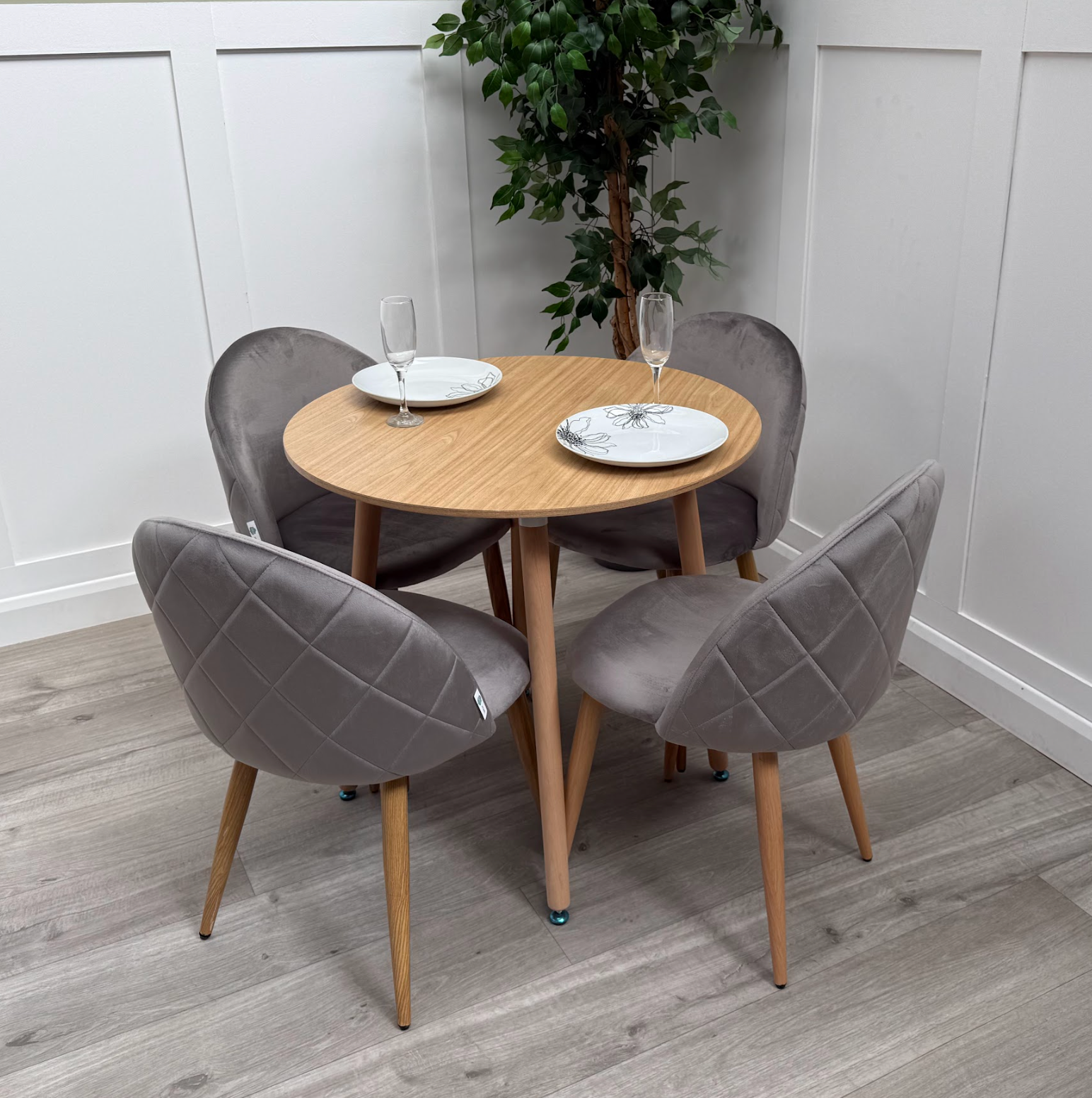 Lucia Dining Set with Round Table and Set of 4 Lucia Velvet Dining Chairs - PN Home