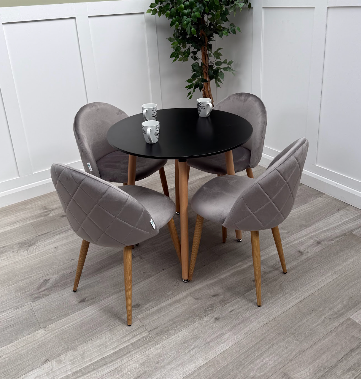 Lucia Dining Set with Round Table and Set of 4 Lucia Velvet Dining Chairs - PN Home