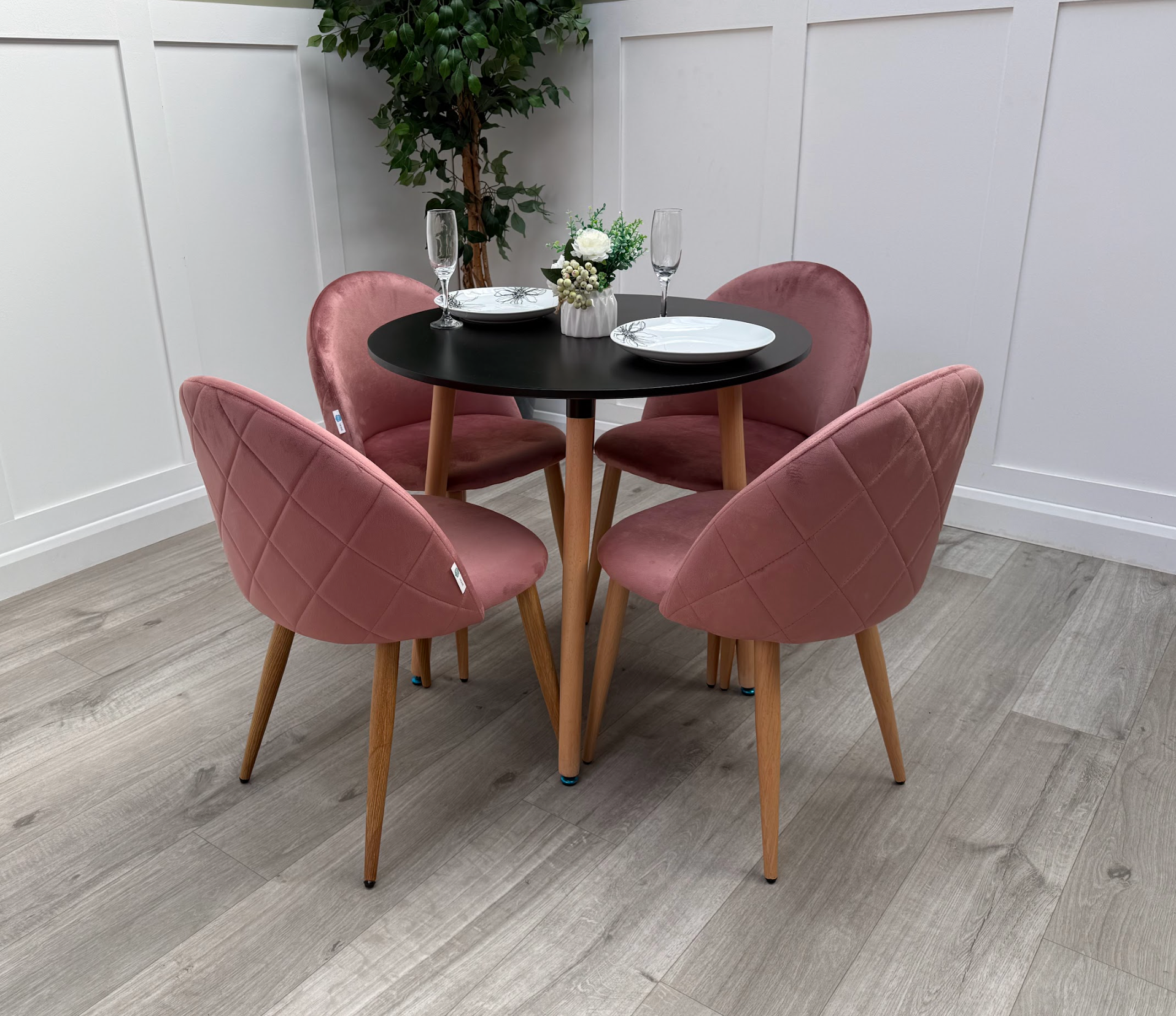 Lucia Dining Set with Round Table and Set of 4 Lucia Velvet Dining Chairs - PN Home