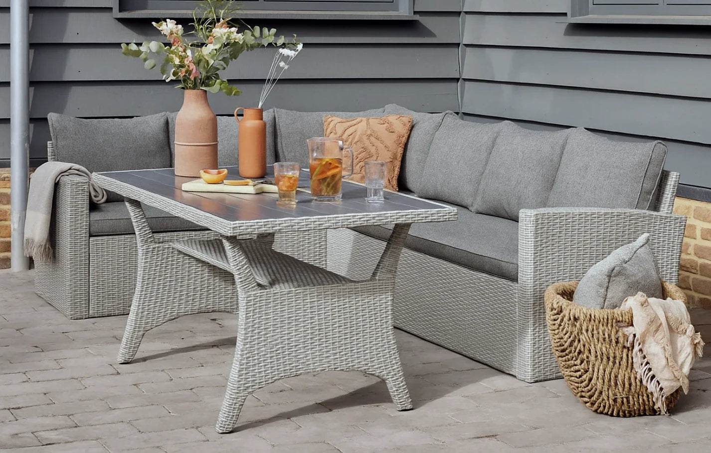 Stockholm 6 Seater Grey Rattan Corner Garden Dining and Lounge Set